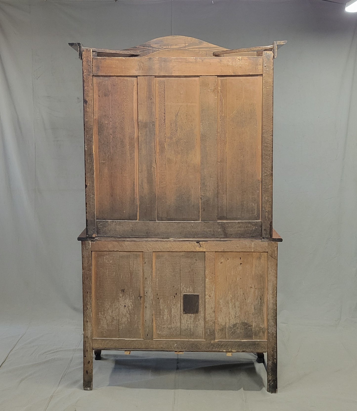 Antique French Provincial 18th c. Pine Deux Corps Pine Buffet with Glass Doors