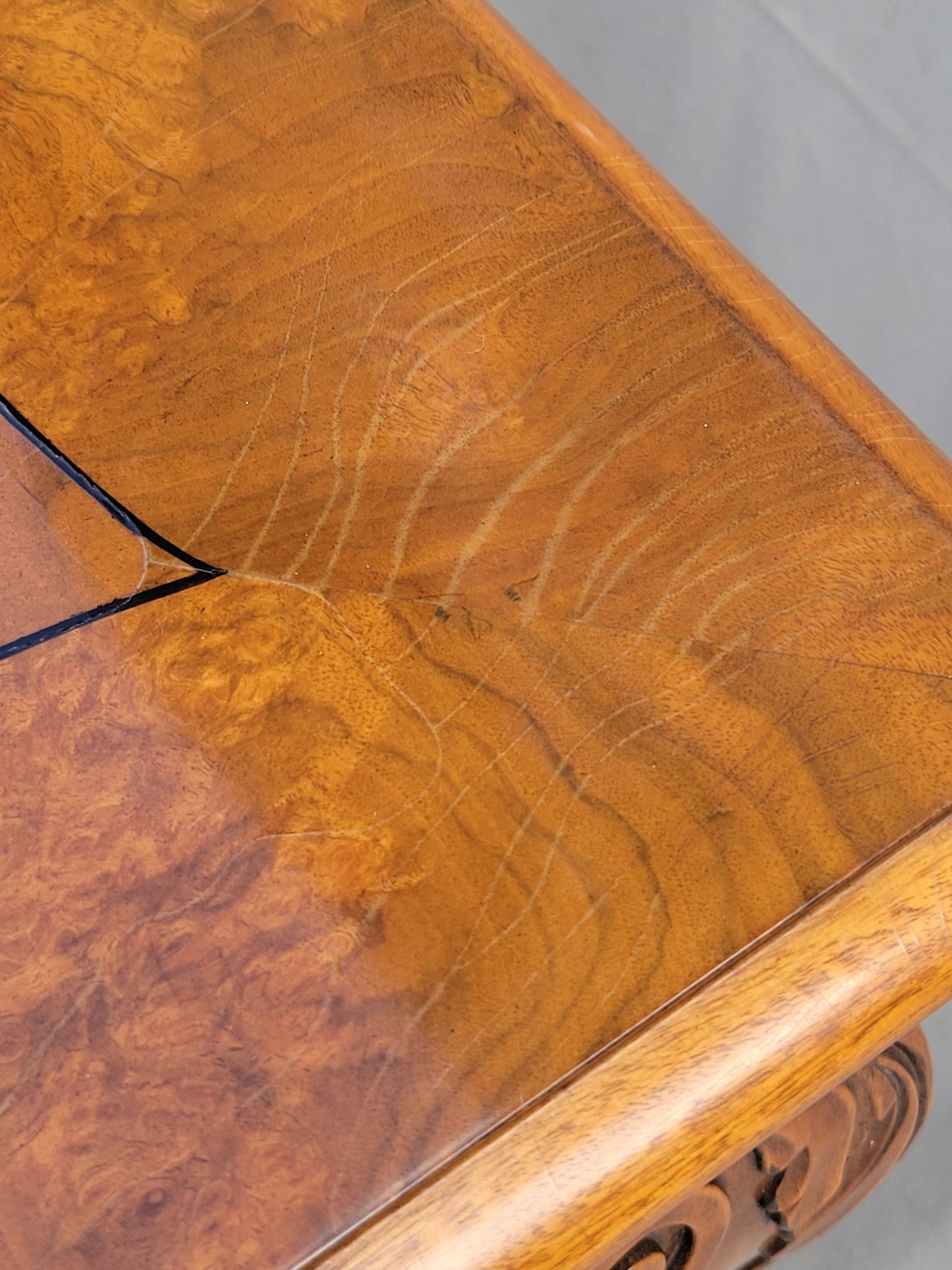 Vintage Karges Burl Walnut Dining Table With 3 Leaves and Pads