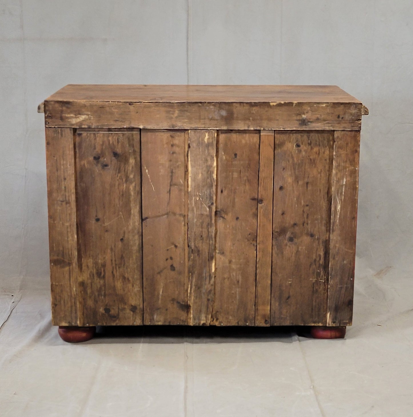 Antique European Pine Dresser With Red Distressed Paint and French Line Motif