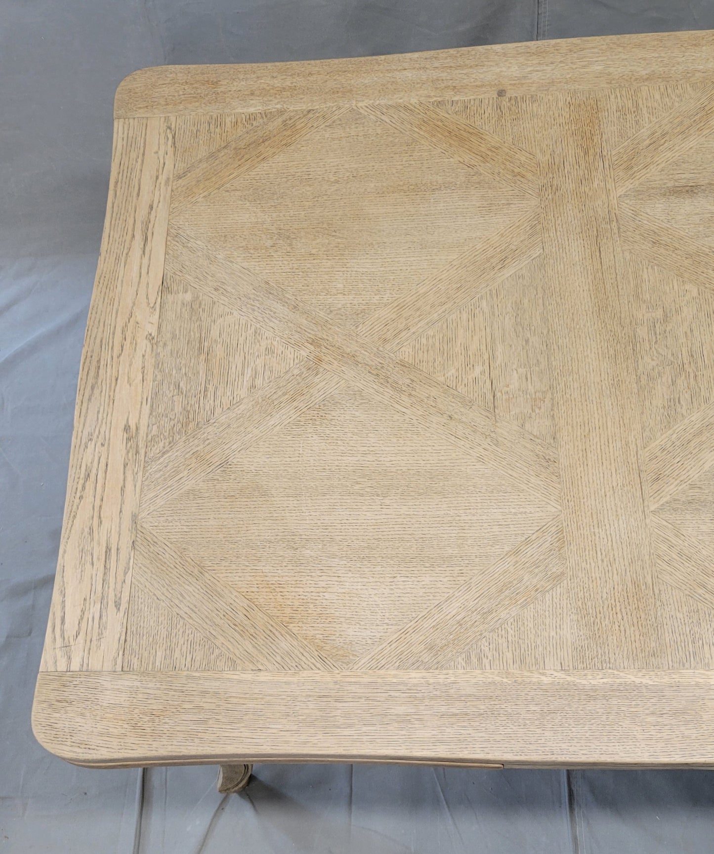 Antique 1920s French Bleached Oak Parquet Top Draw Leaf Table