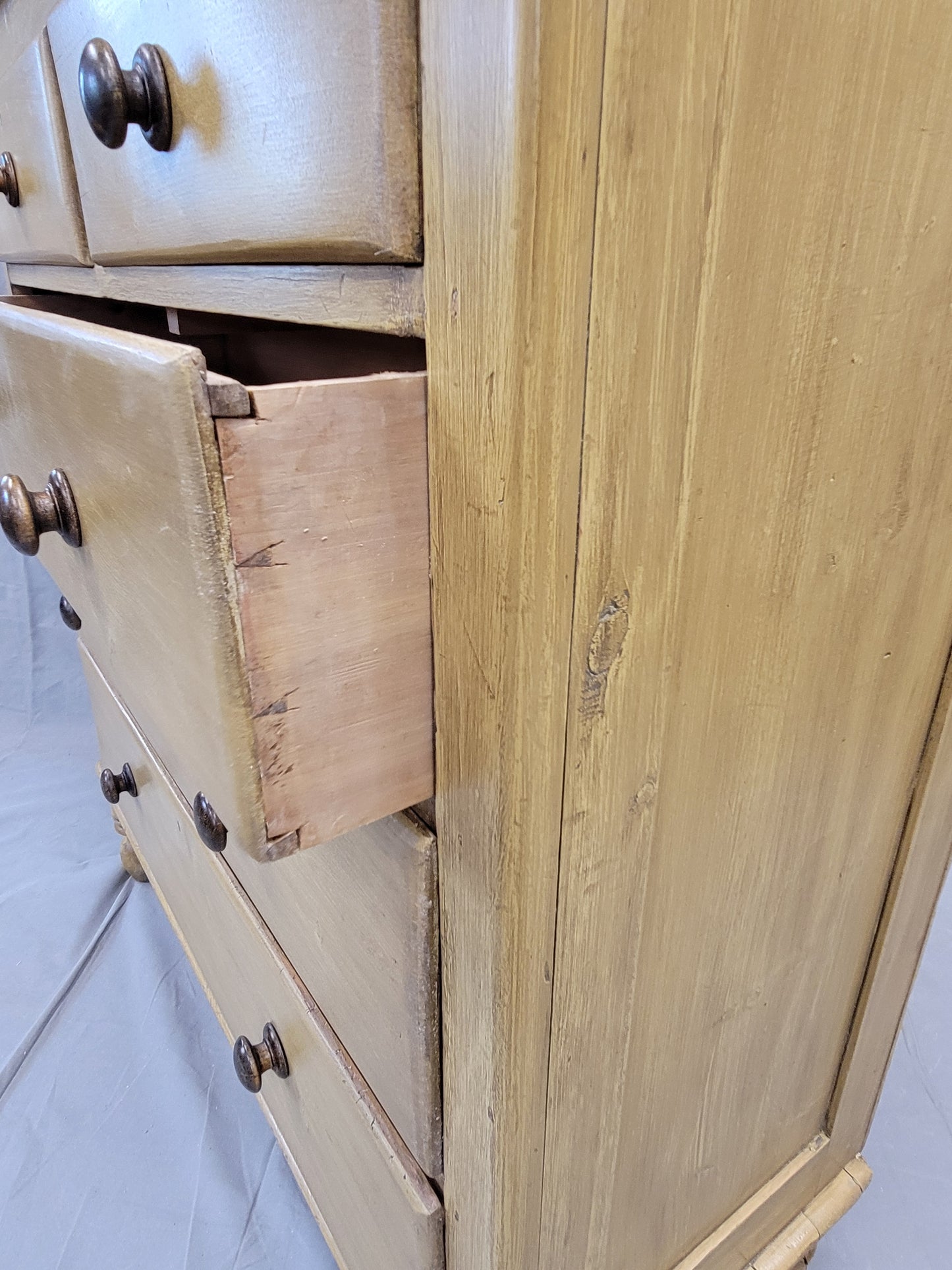 Antique English Edwardian Circa 1900 Painted Pine Dresser Chest of Drawers With Turned Feet