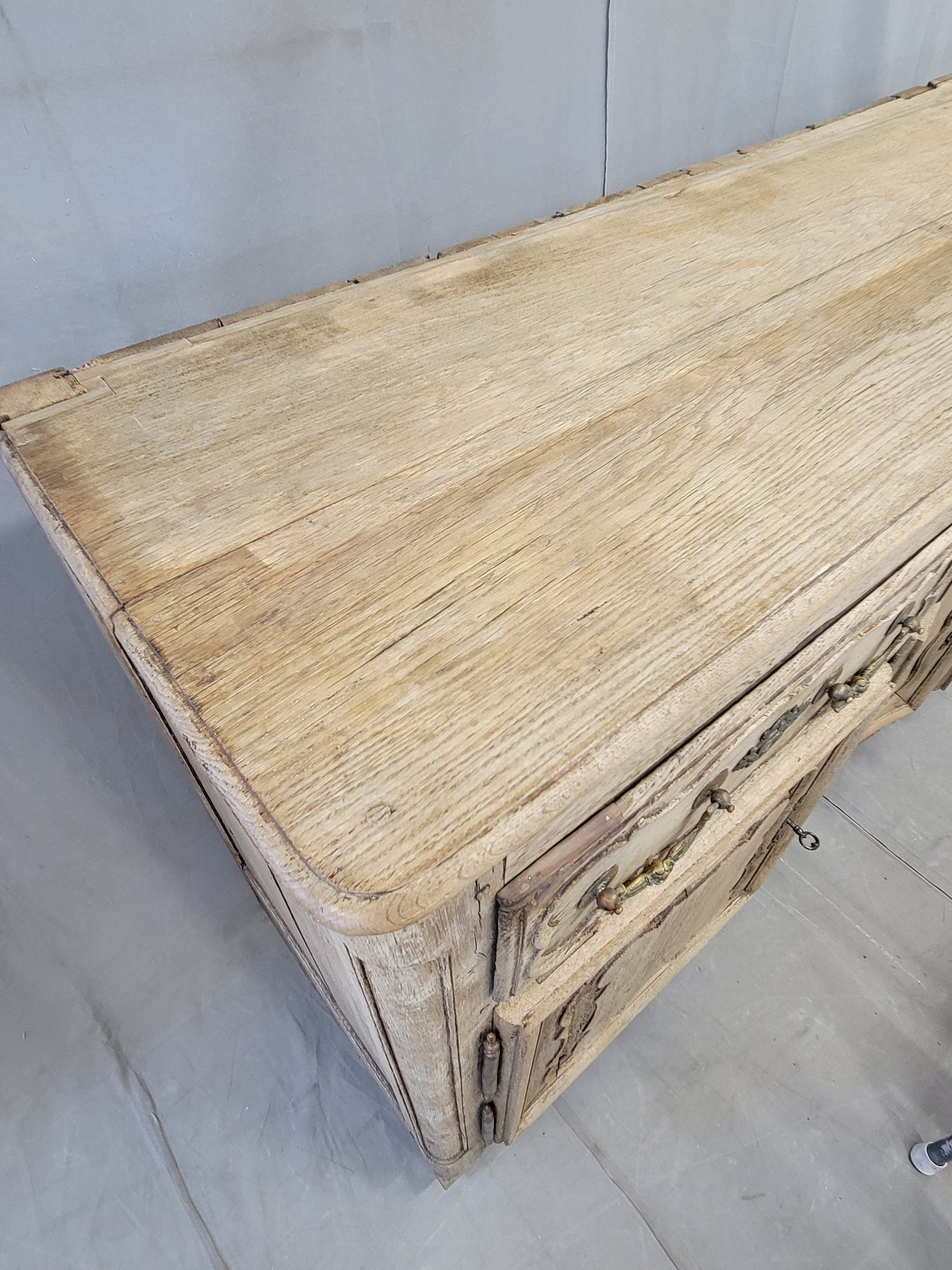 Antique 18th C. French Bleached Oak Serpentine Front Sideboard