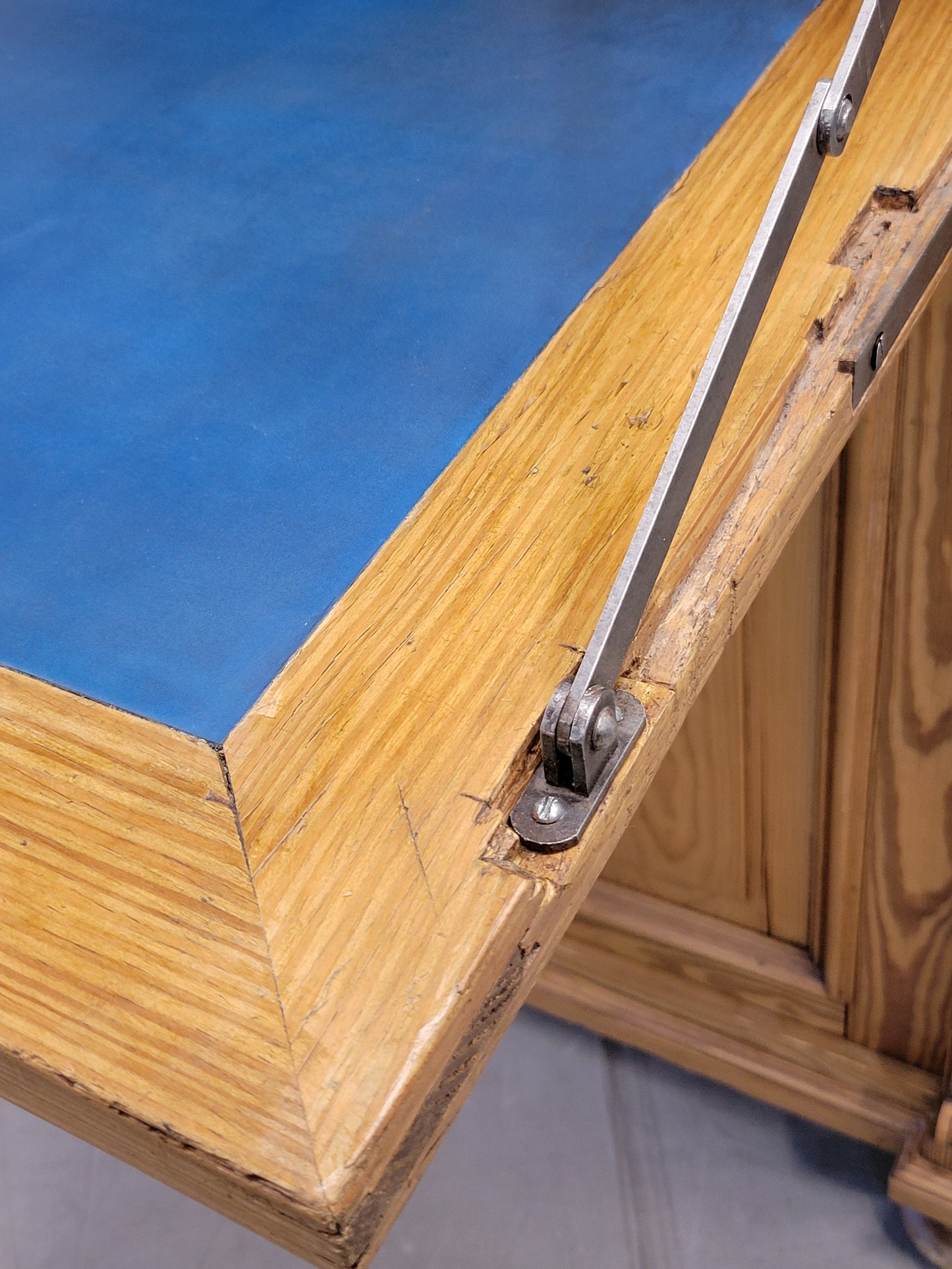 Antique Danish Biedermeier Pine Secretary Desk With Blue Leather
