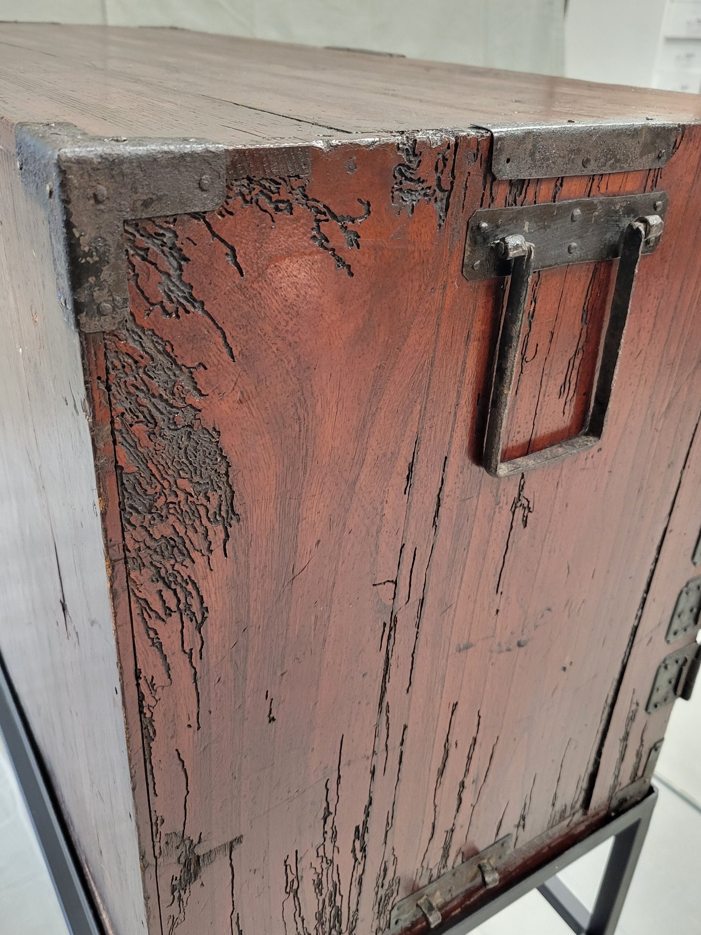 Antique Japanese Tansu Chest With Drawers on Contemporary Metal Stand