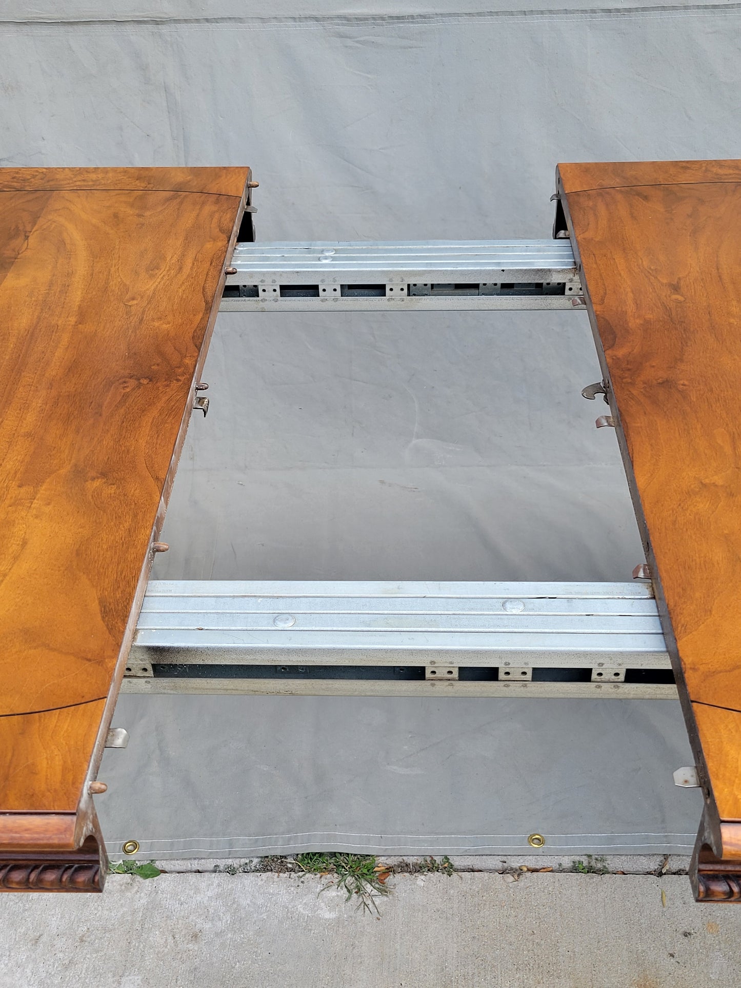 Vintage Karges Burl Walnut Dining Table With 3 Leaves and Pads