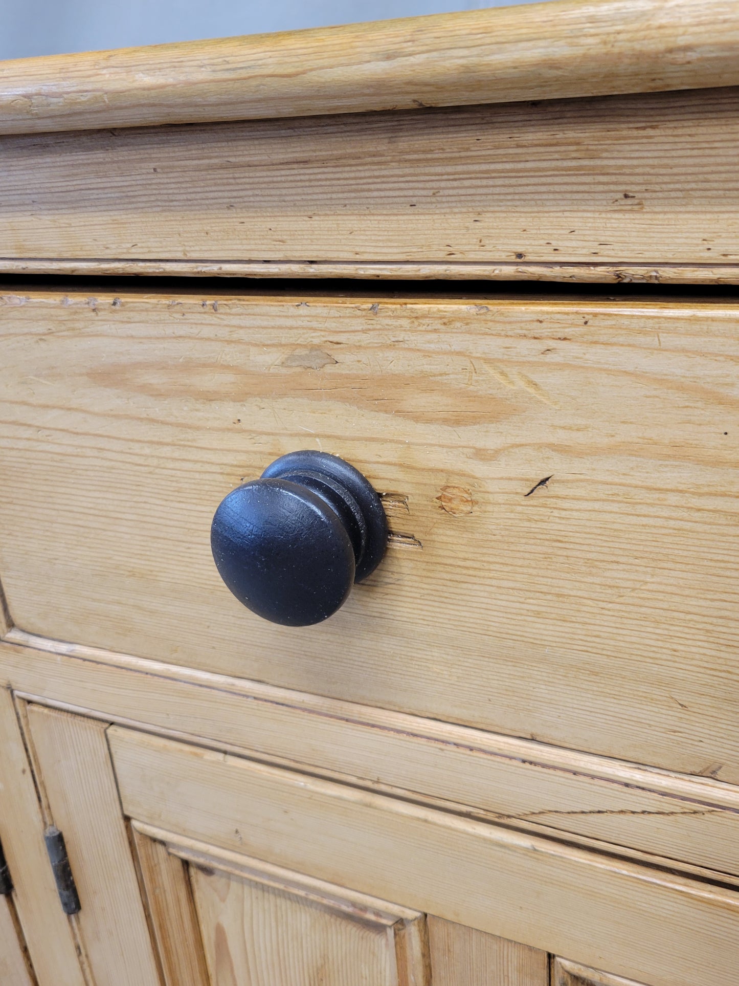 Antique English Pine Sideboard With Ebonized Knobs