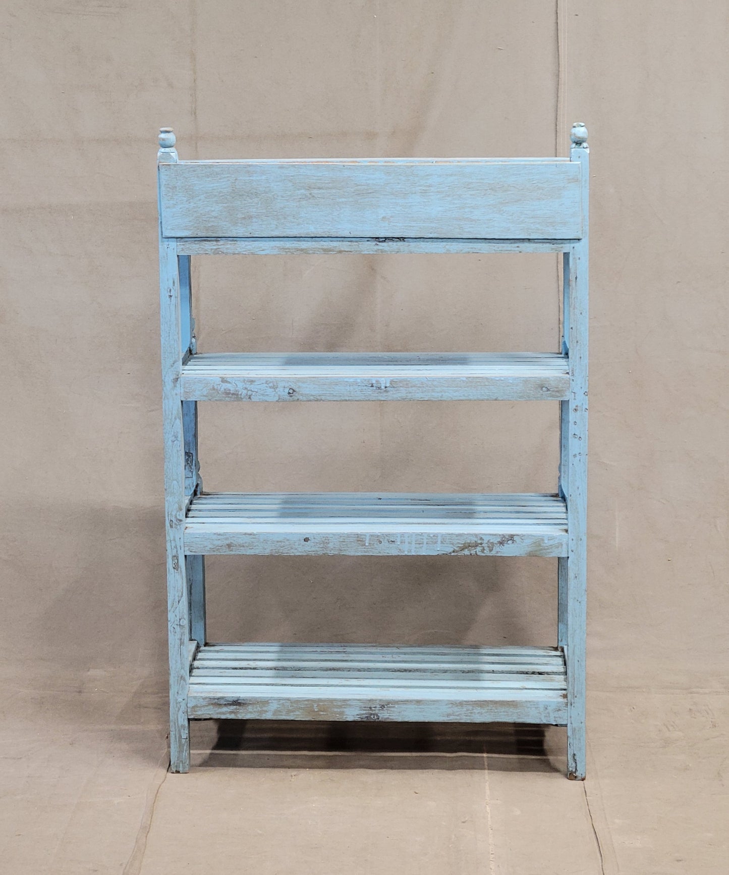 Vintage Indian Painted Bookshelf with Floral Tile