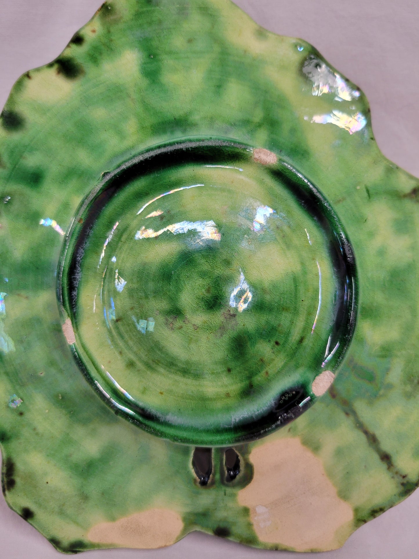 Antique Majolica Melon on Leaf Dish in the Style of Sarreguemines