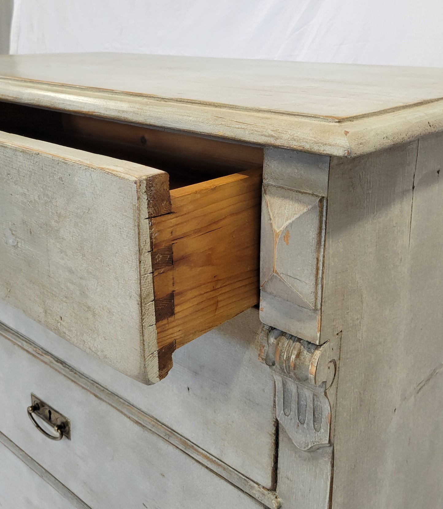 Antique European Pine Gustavian Style Gray Dresser Chest of Drawers