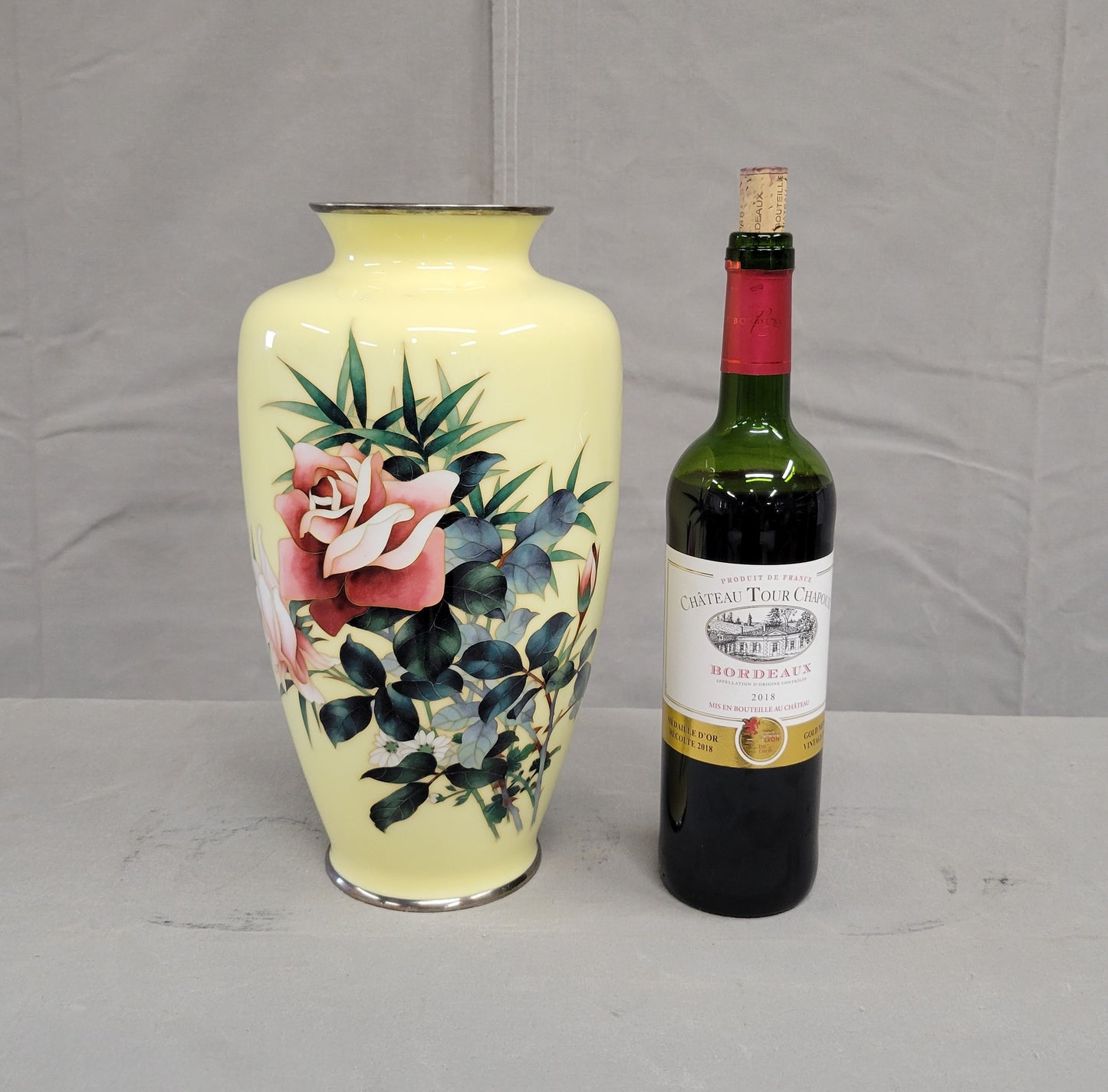 Vintage Japanese Ando Jubei (1876-1956) Signed Cloisonné Vase With Roses