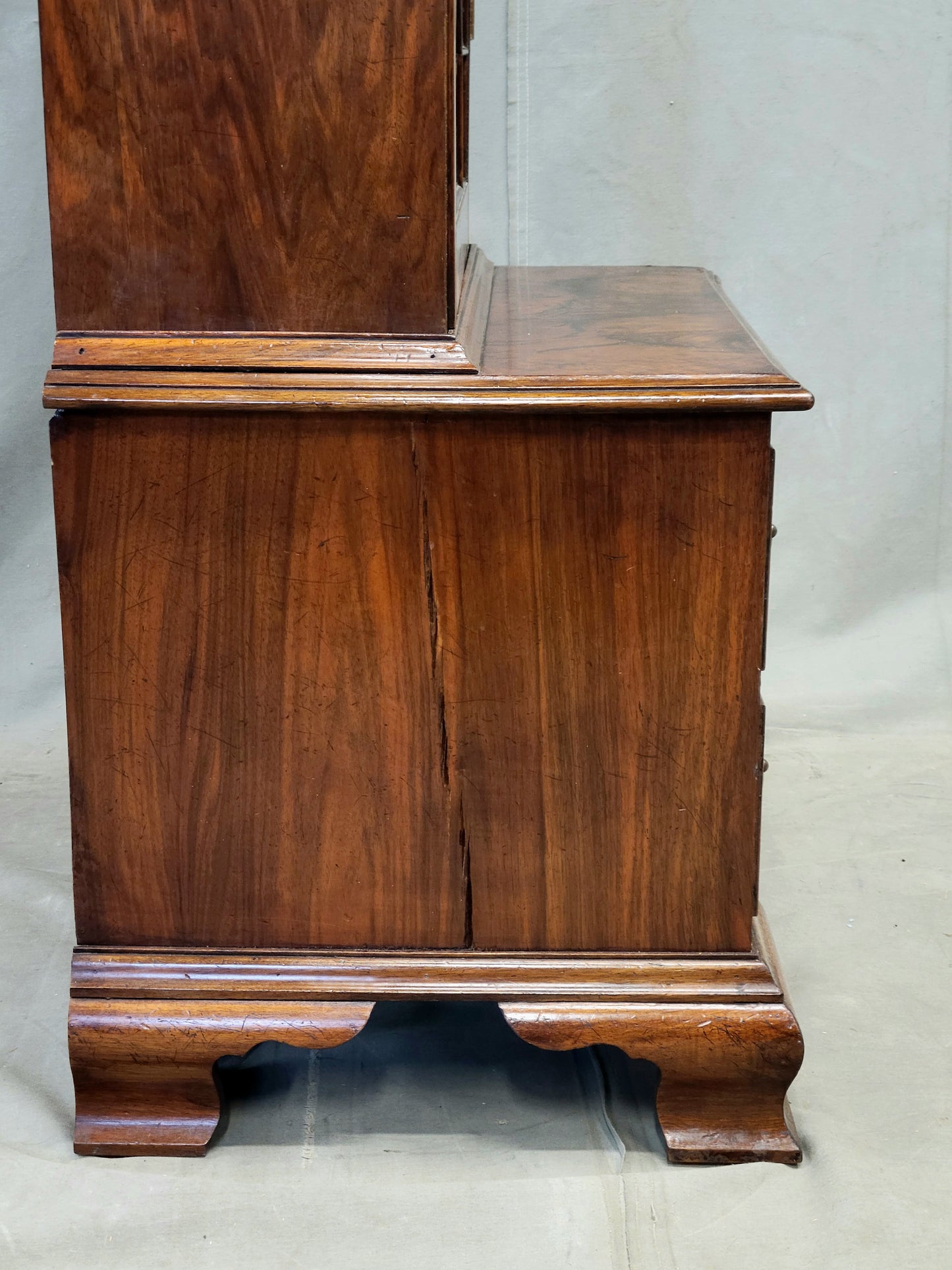 Antique English Mahogany Single Glass Door 2-piece Curio Display Cabinet