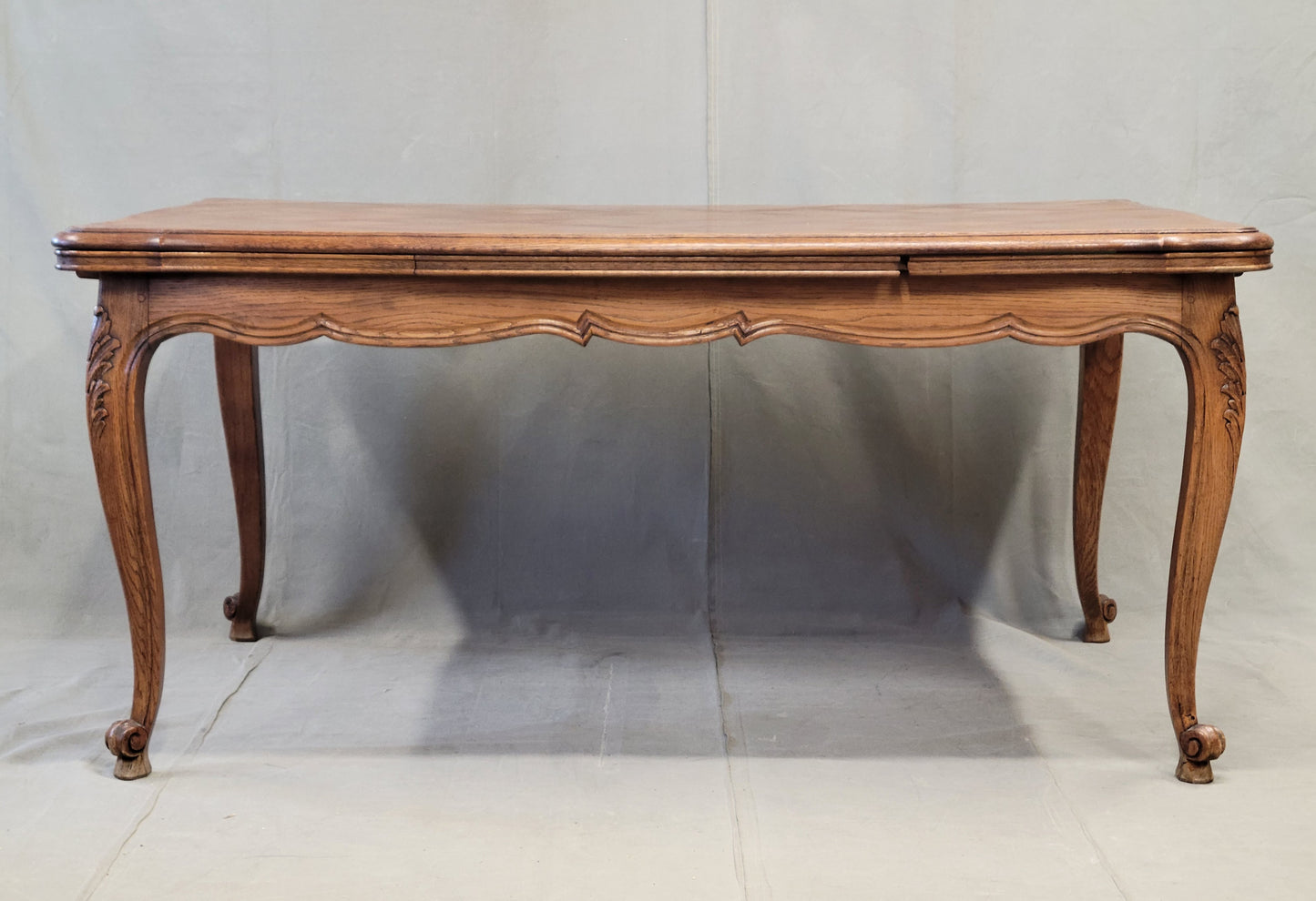 Vintage French Oak Parquet Top Draw Leaf Table