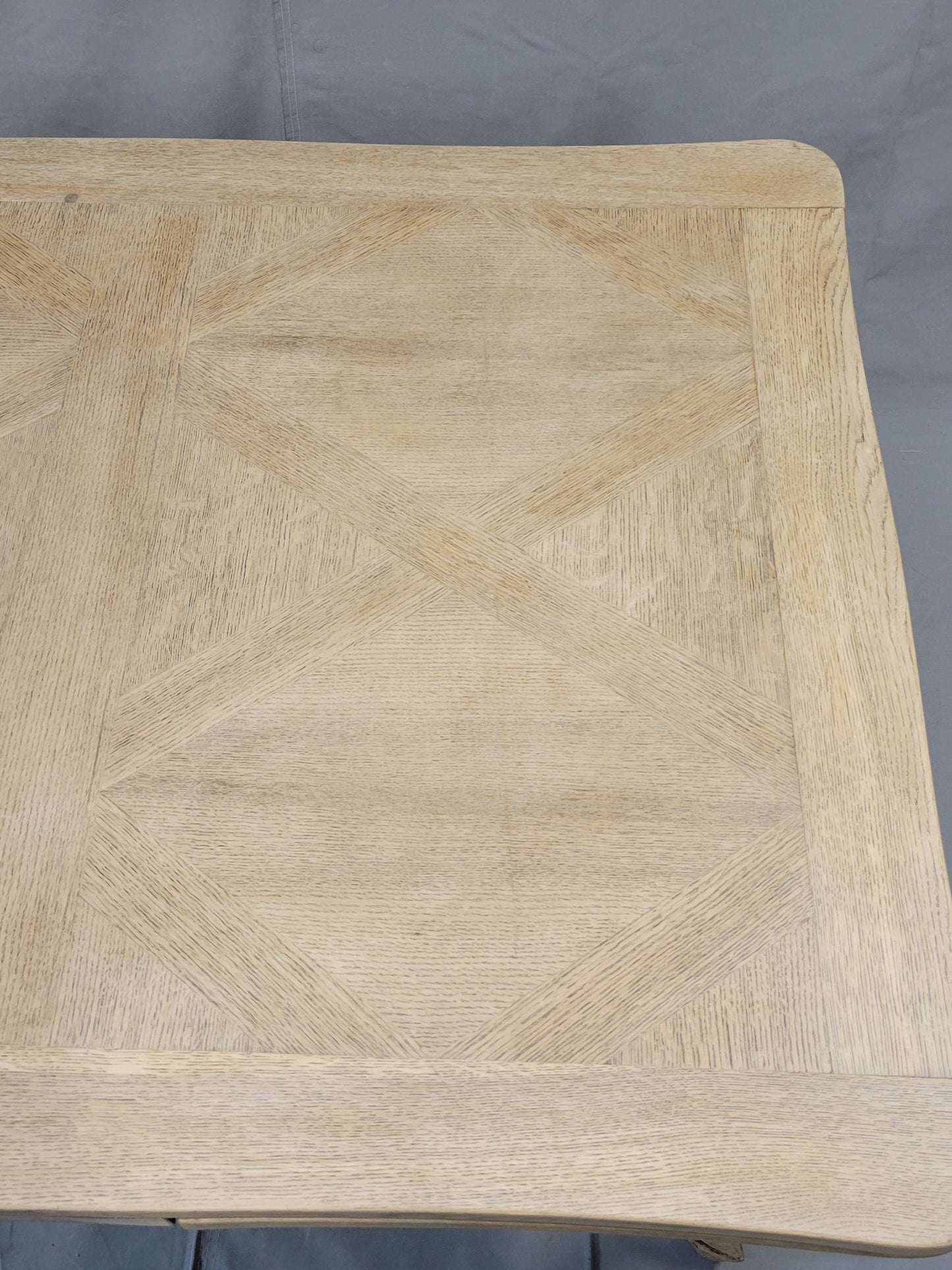 Antique 1920s French Bleached Oak Parquet Top Draw Leaf Table