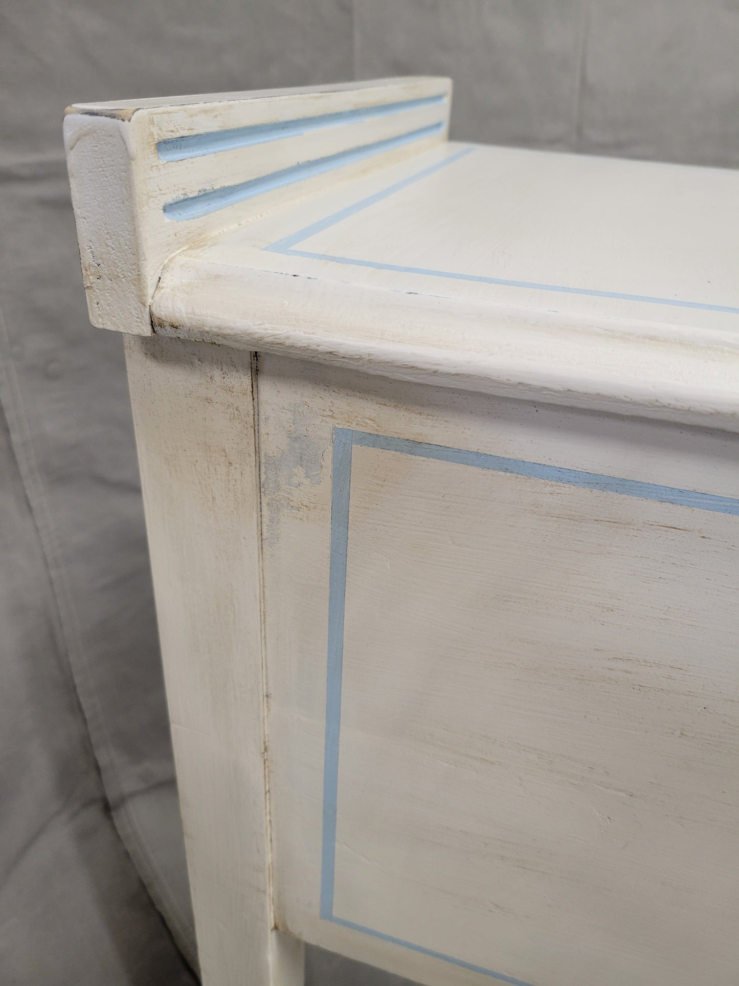 Vintage White Nightstands With Blue Striping - a Pair