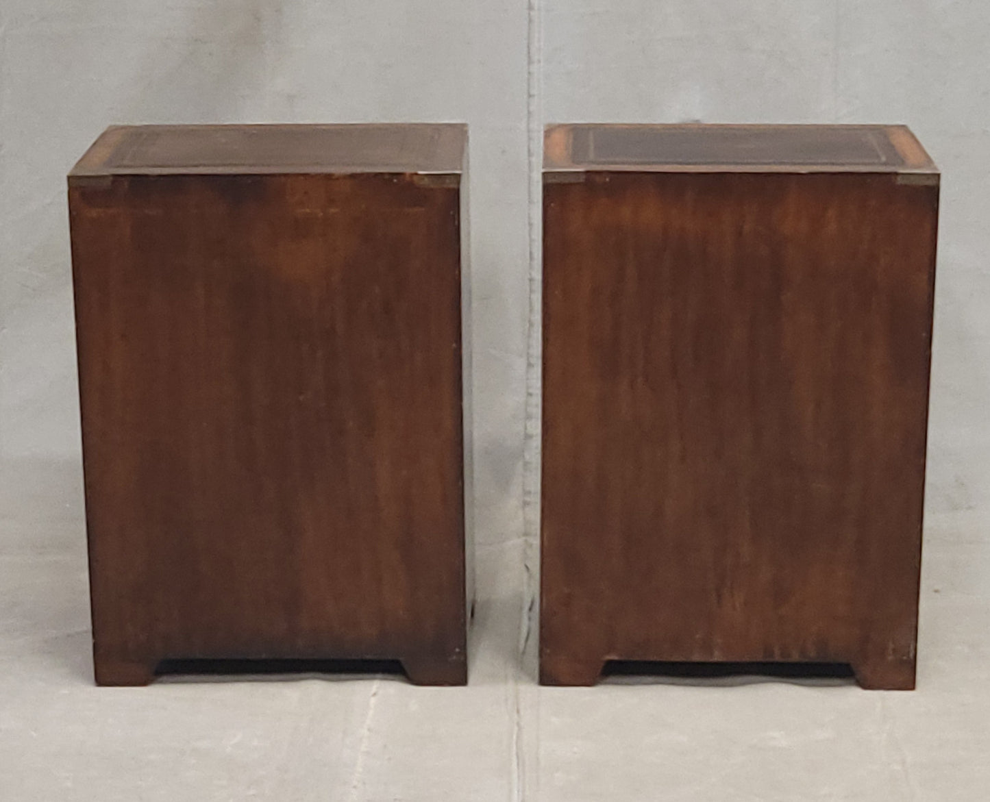 Vintage Campaign Style English Nightstands with Leather - a pair