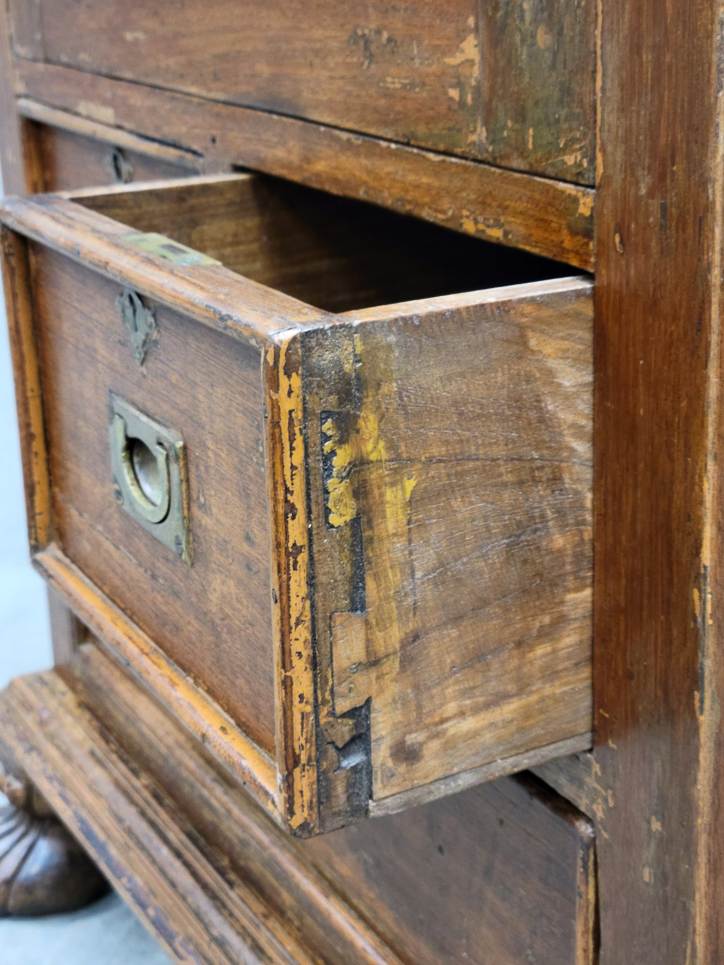 Antique Anglo Indian Teak Petite Armoire Cupboard With Mirror