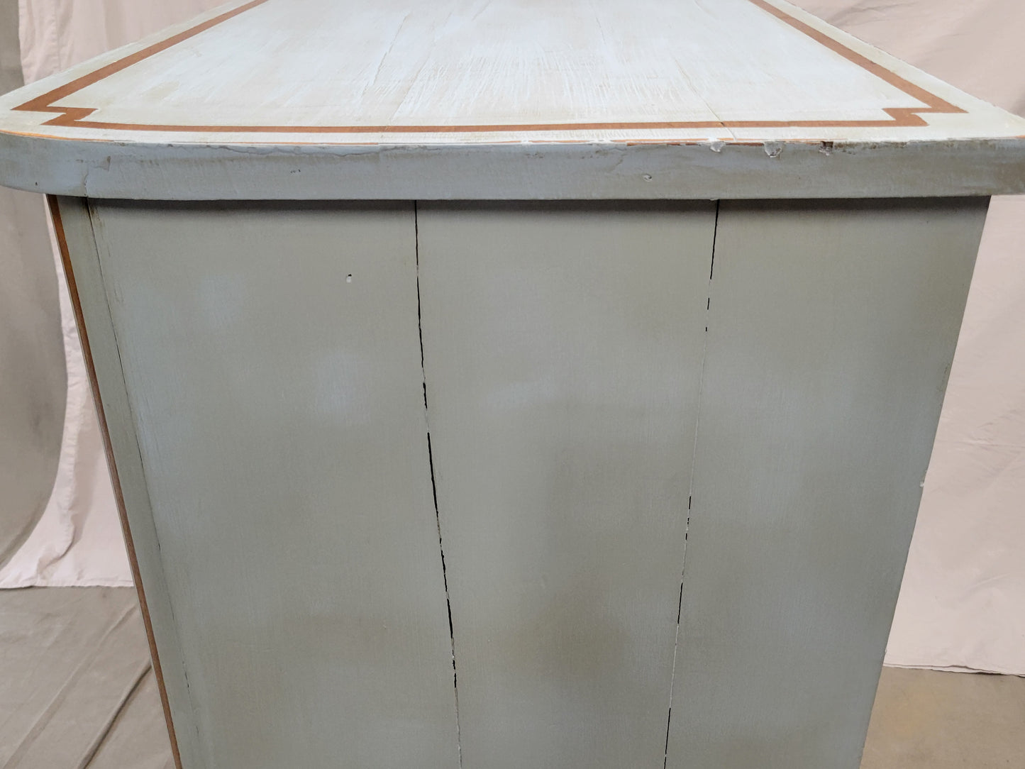 Antique English Blue Painted Dresser With Mahogany Pulls Inset With Mother-of-Pearl