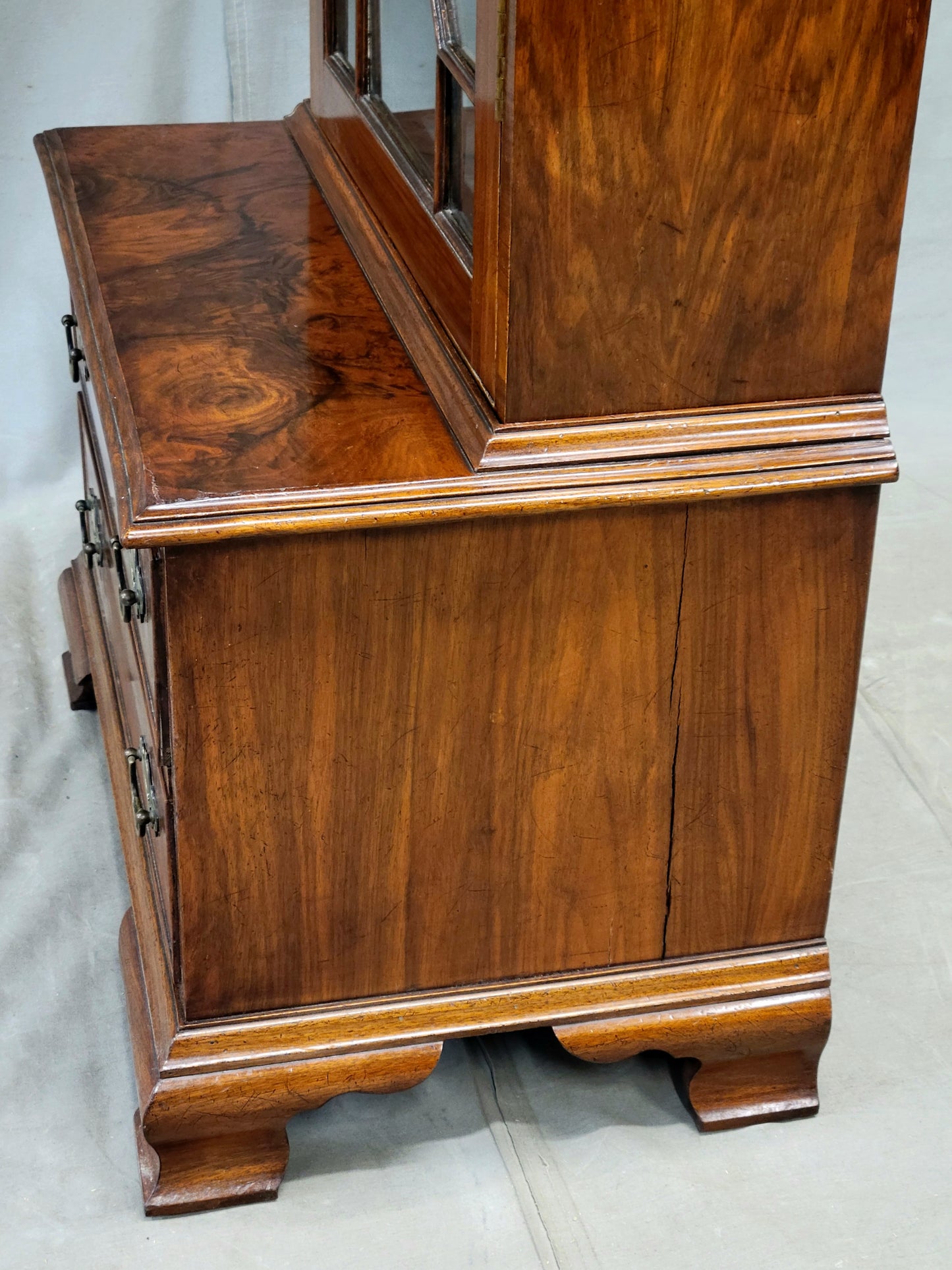 Antique English Mahogany Single Glass Door 2-piece Curio Display Cabinet