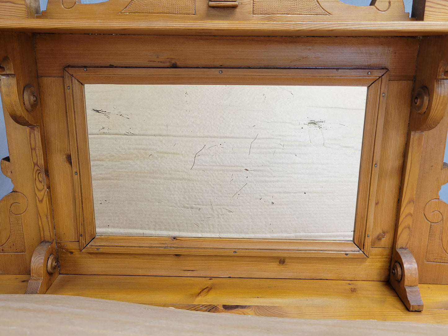 Antique Circa 1880 Swedish Pine Sideboard Buffet With Original Mirror