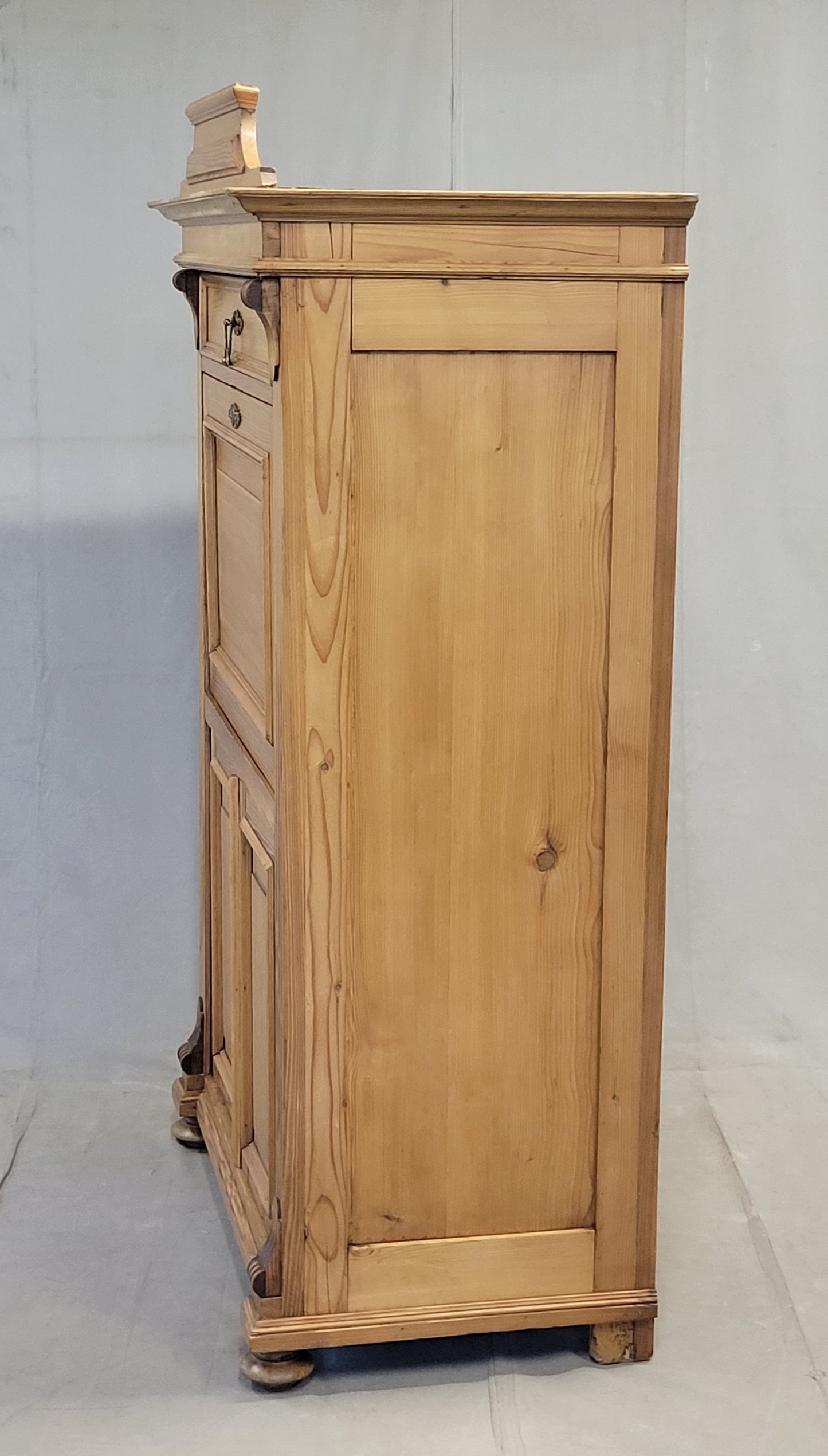 Antique Danish Biedermeier Pine Secretary Desk With Blue Leather
