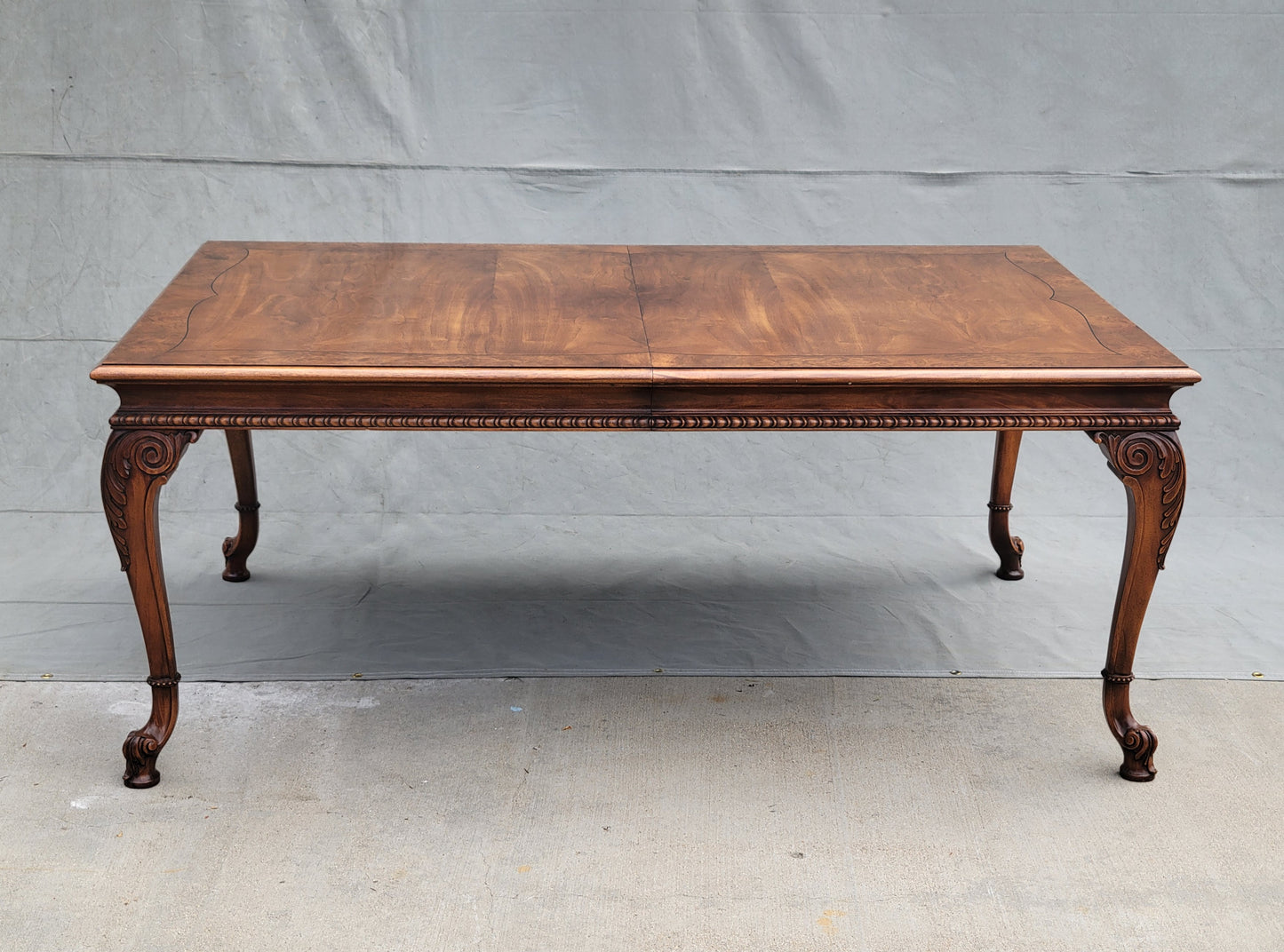 Vintage Karges Burl Walnut Dining Table With 3 Leaves and Pads