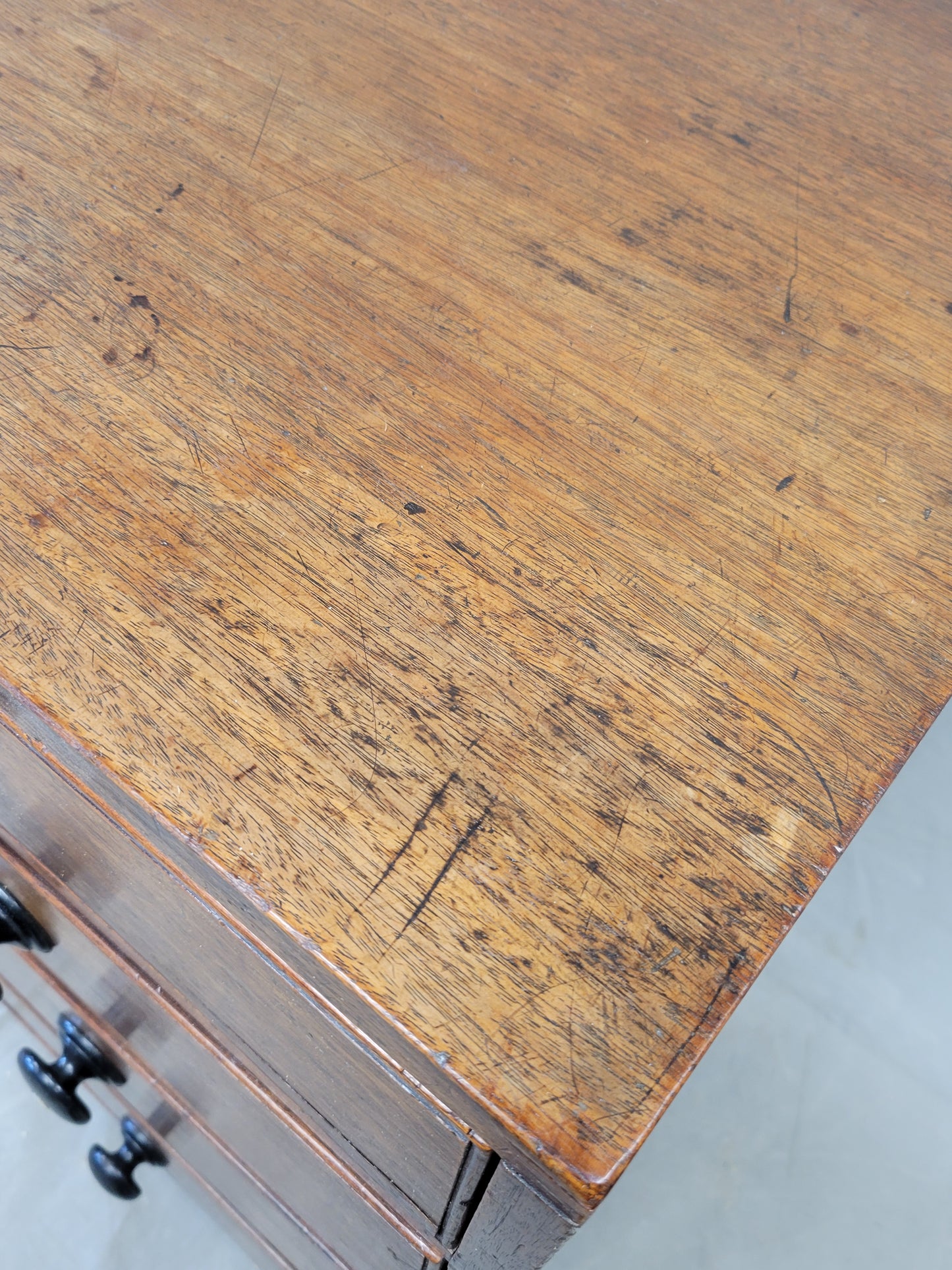 Antique 19th c English Mahogany Dresser with Ebonized Mother-of-Pearl Inlay Knob