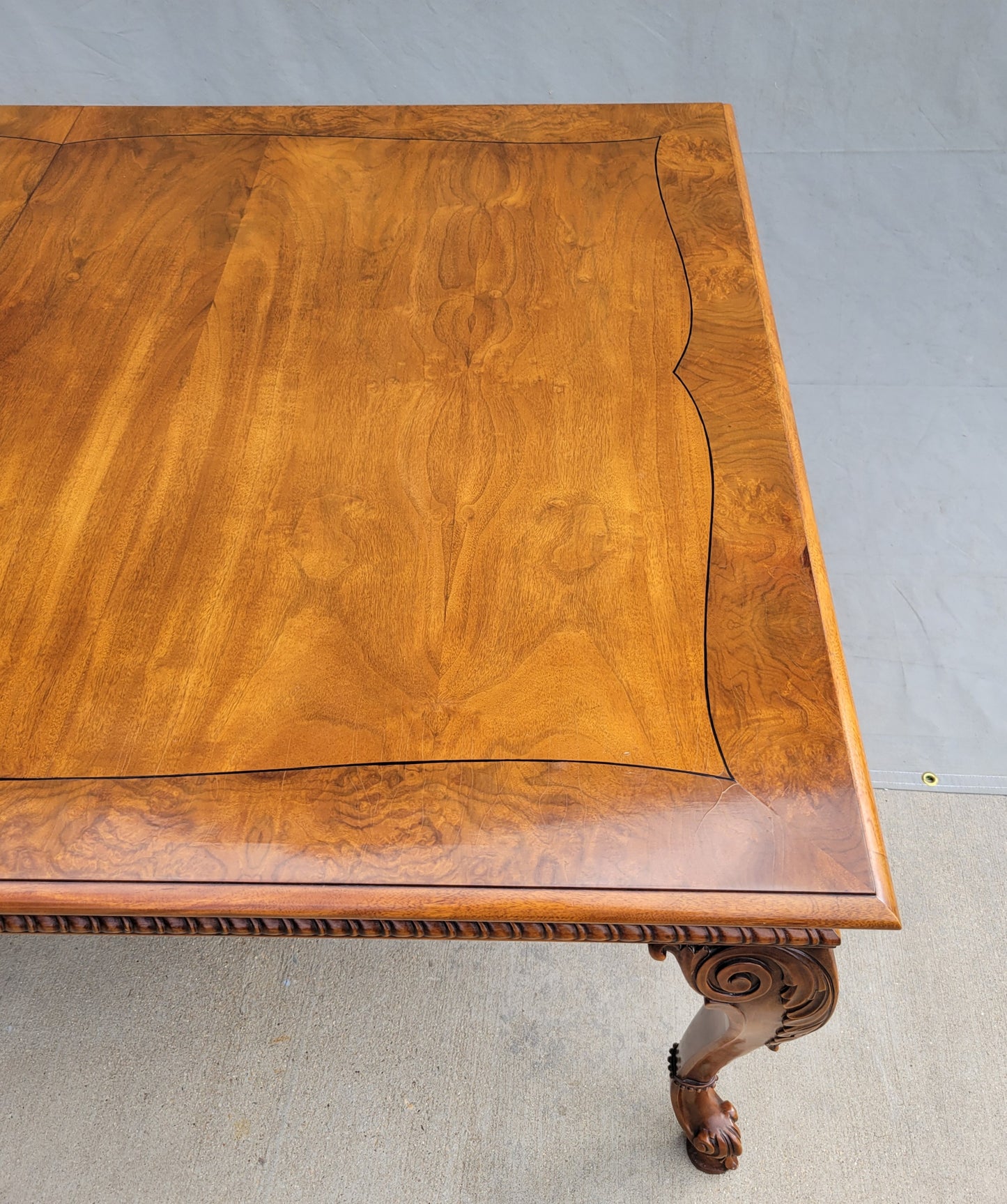 Vintage Karges Burl Walnut Dining Table With 3 Leaves and Pads