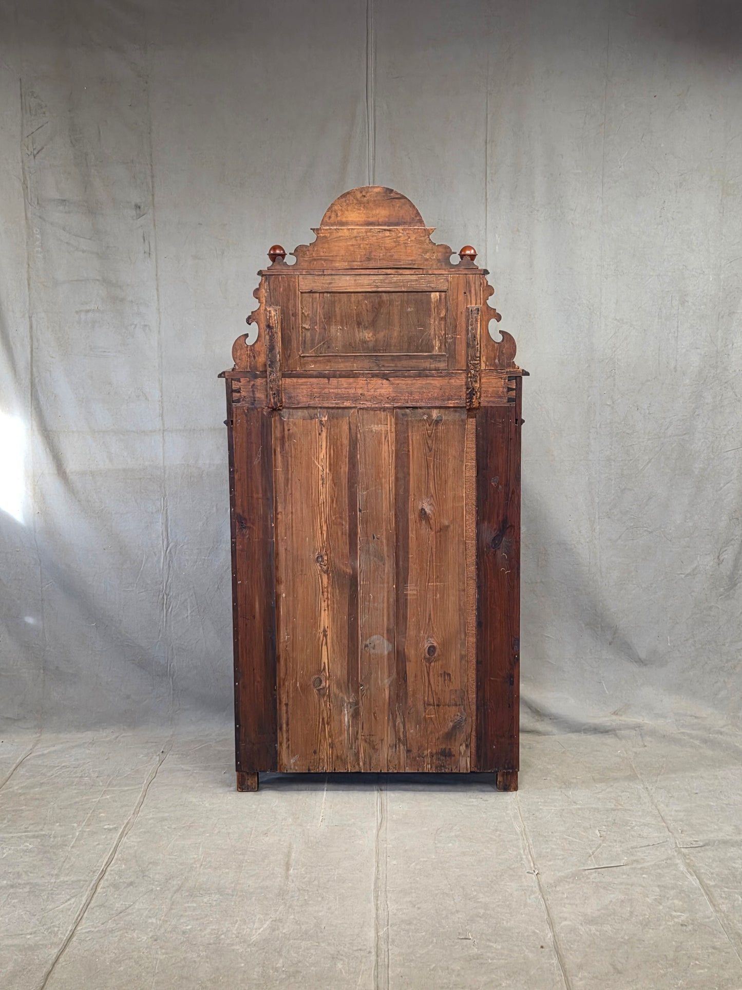 Antique 19th Century German Wilhelmenian Flame Birch Vertical Buffet Sideboard