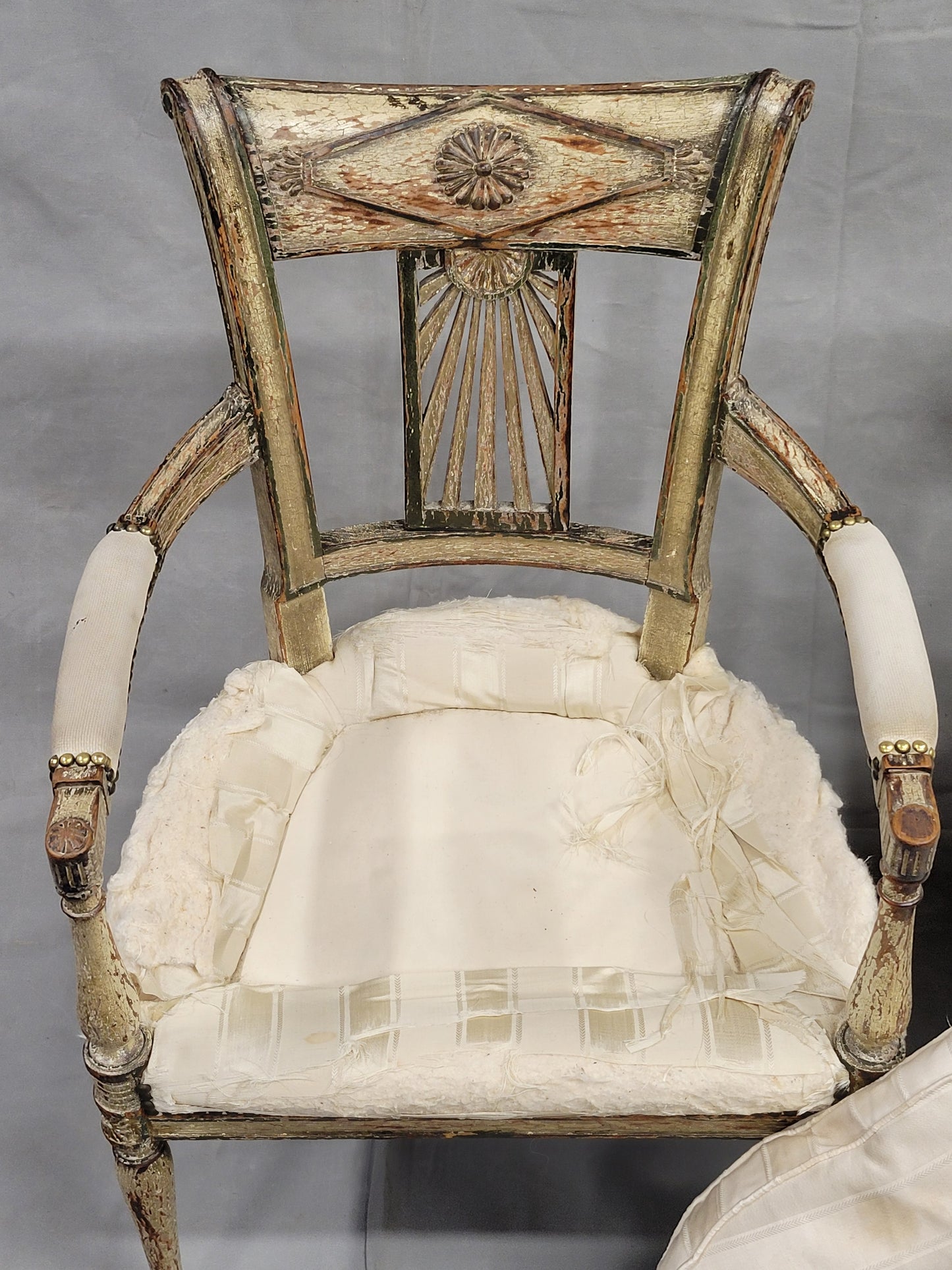 Antique Maison Jansen Style French Louis XVI Painted Fauteuil Chairs - a Pair