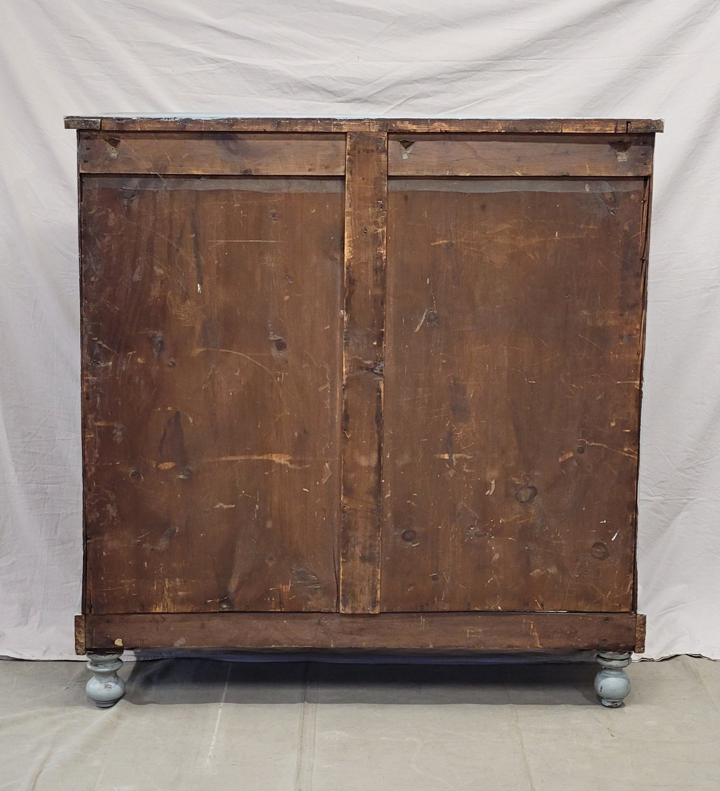 Antique English Blue Painted Dresser With Mahogany Pulls Inset With Mother-of-Pearl