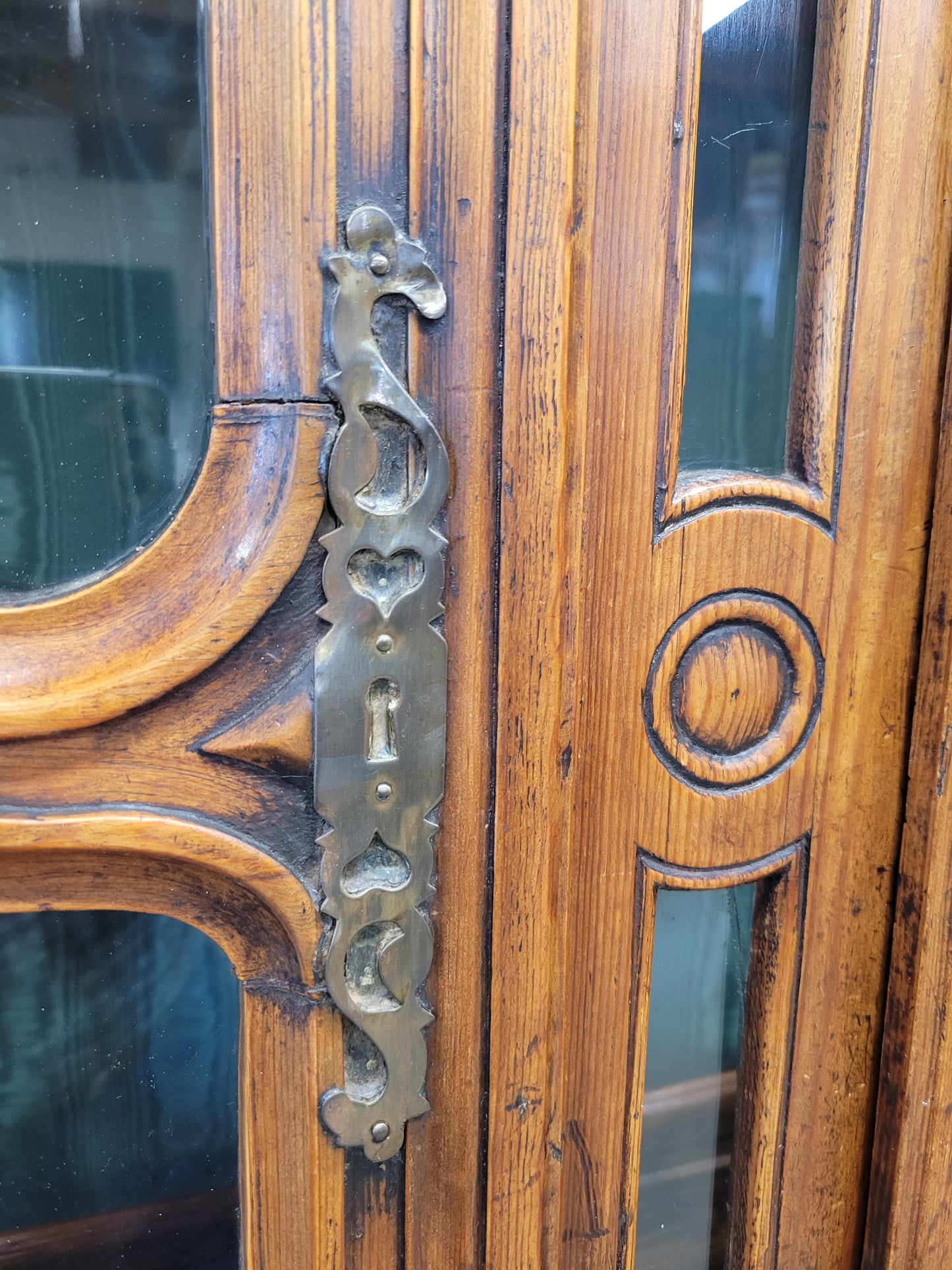 Antique French Provincial 18th c. Pine Deux Corps Pine Buffet with Glass Doors