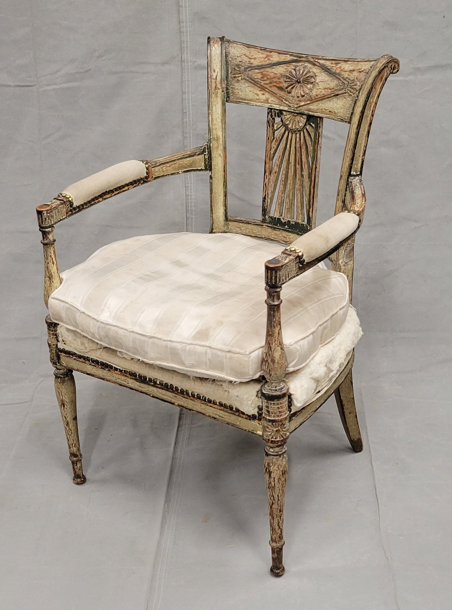 Antique Maison Jansen Style French Louis XVI Painted Fauteuil Chairs - a Pair