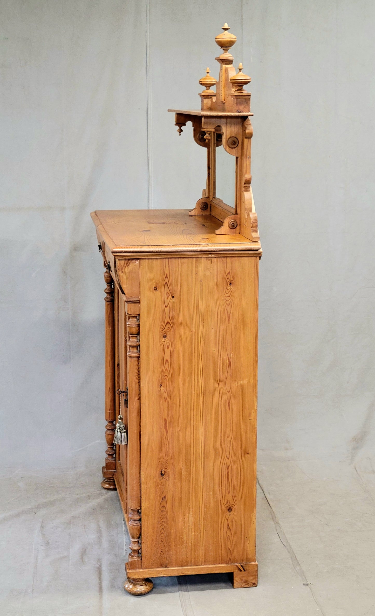 Antique Circa 1880 Swedish Pine Sideboard Buffet With Original Mirror