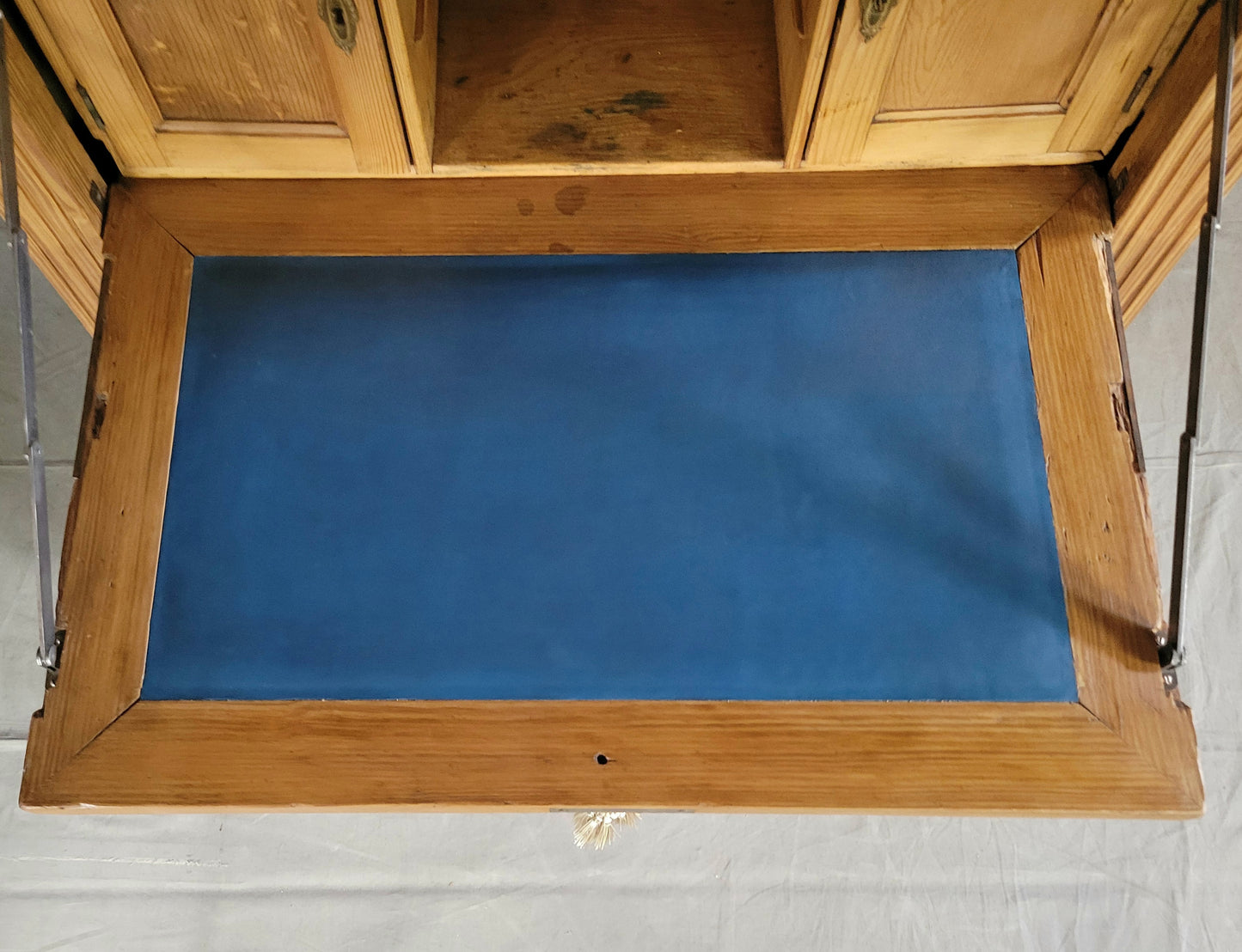 Antique Danish Biedermeier Pine Secretary Desk With Blue Leather
