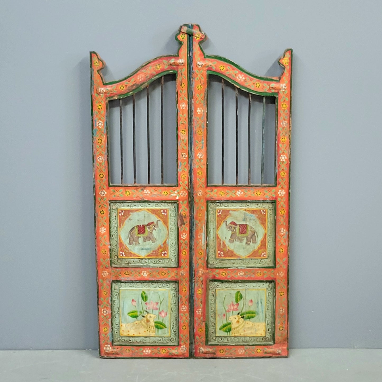 Antique Painted Indian Dog Gates Wall Hanging