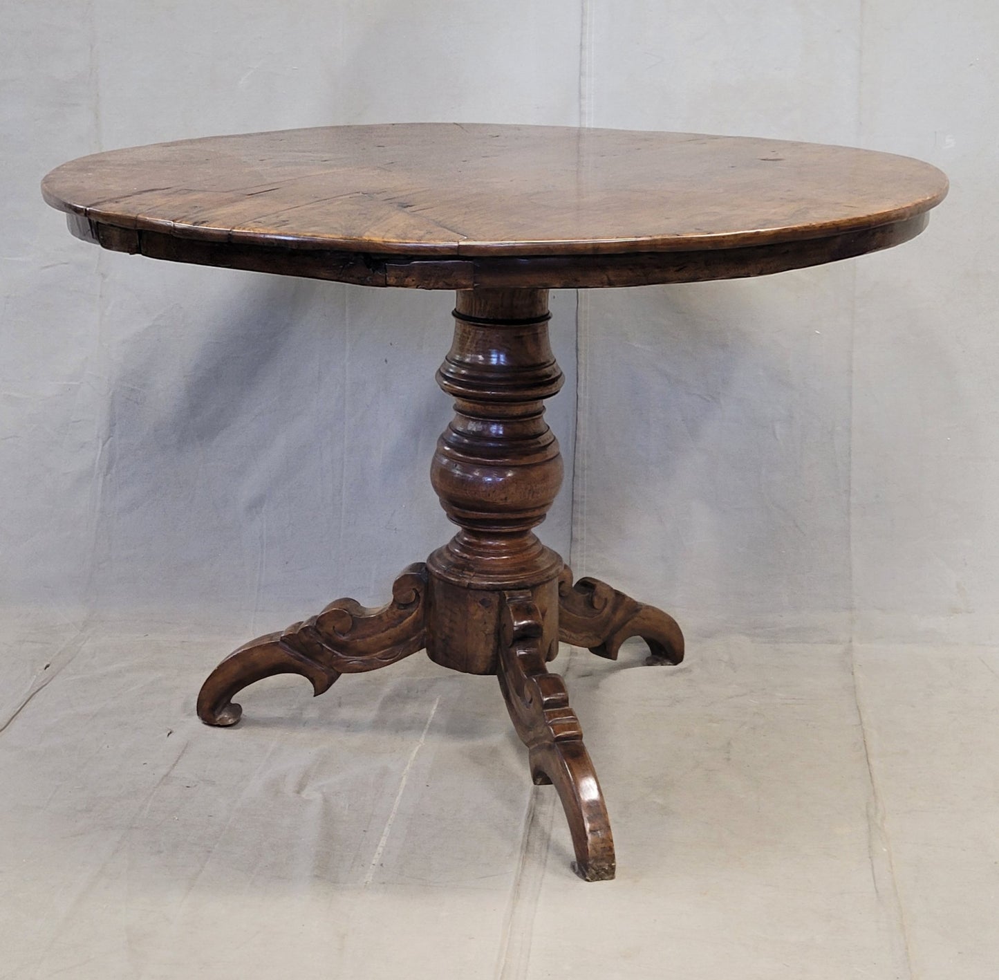 Antique Dutch Colonial Rustic Round Teak Dining Table