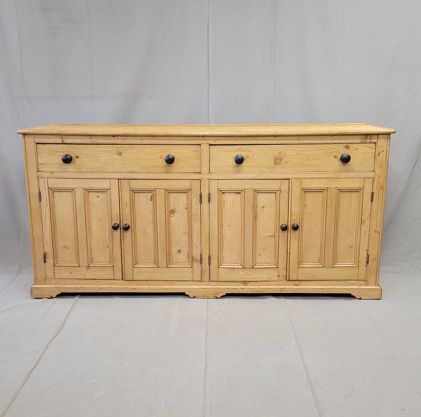 Antique English Pine Sideboard With Ebonized Knobs