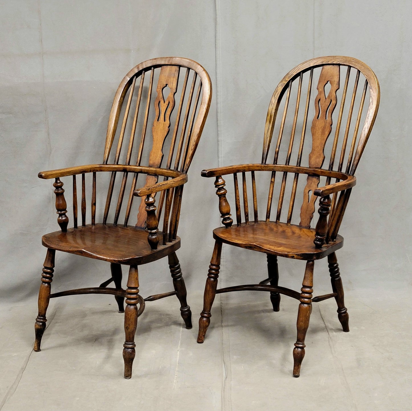 Vintage English Oak and Elm Windsor Chairs - A Pair