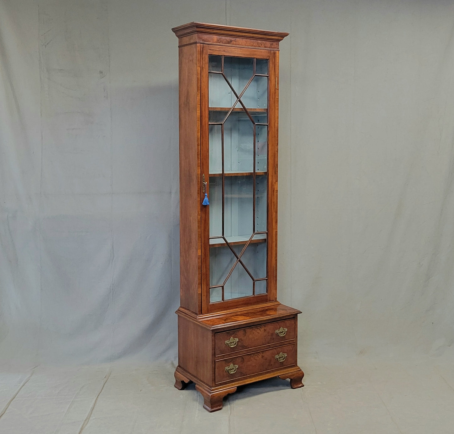 Antique English Mahogany Single Glass Door 2-piece Curio Display Cabinet