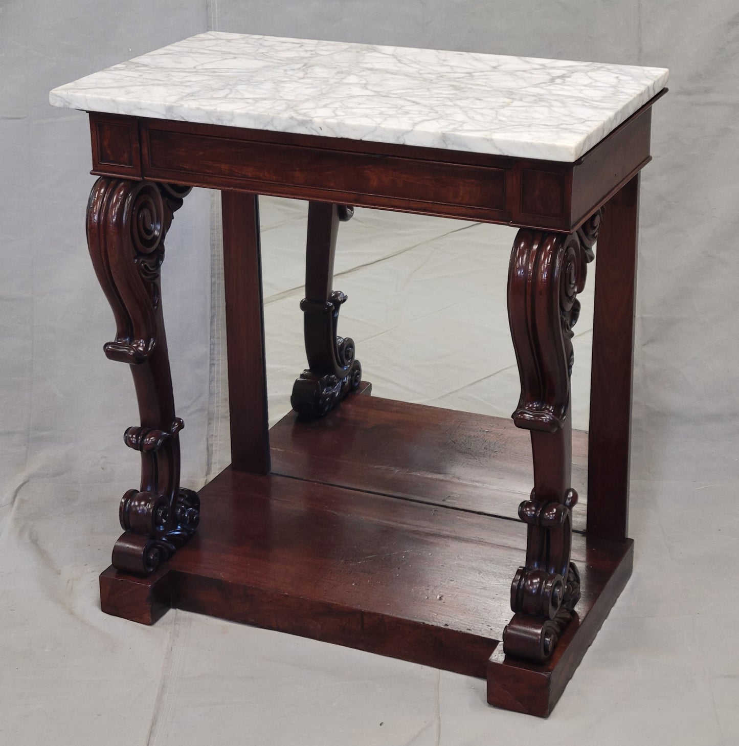 Antique 19th Century Mahogany Console Table With Carrara Marble Top