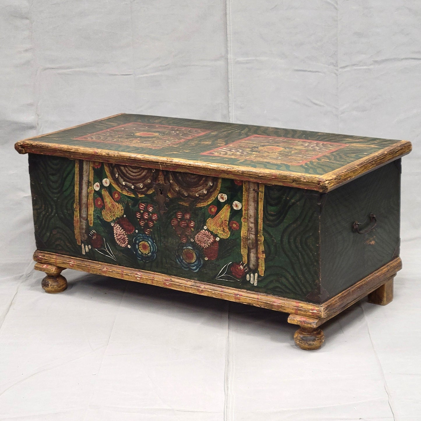 Antique Romanian Painted Pine Blanket Chest