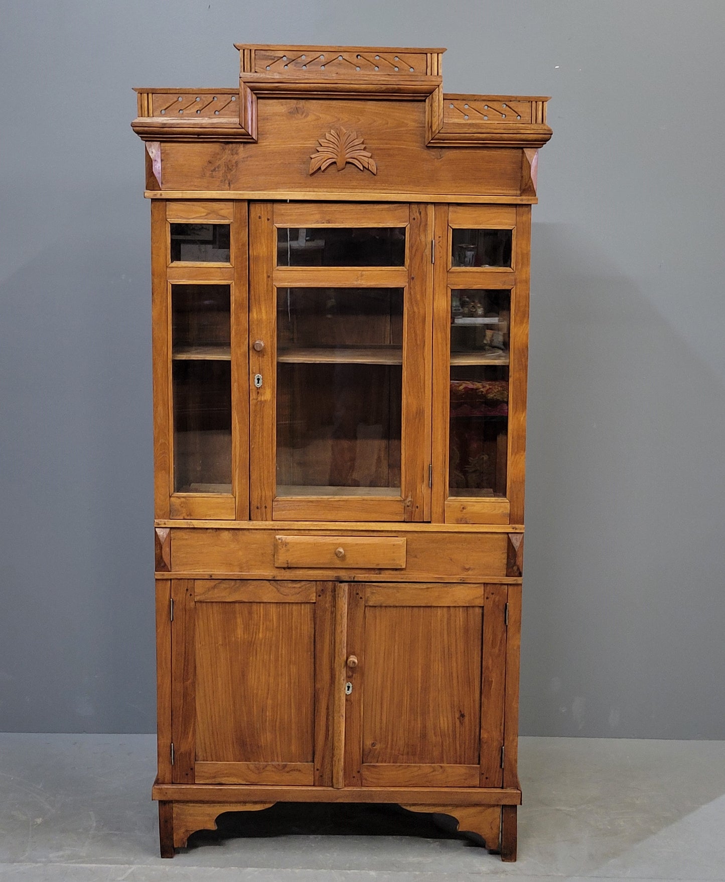 Antique Dutch Colonial Glass Door Cabinet