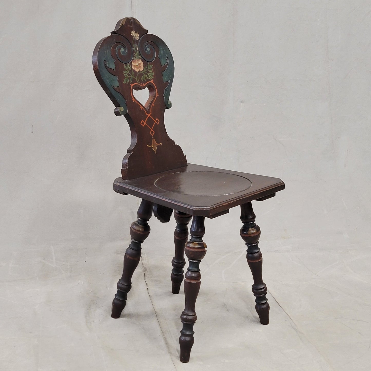 Vintage Swiss/German Carved and Painted Board Chair