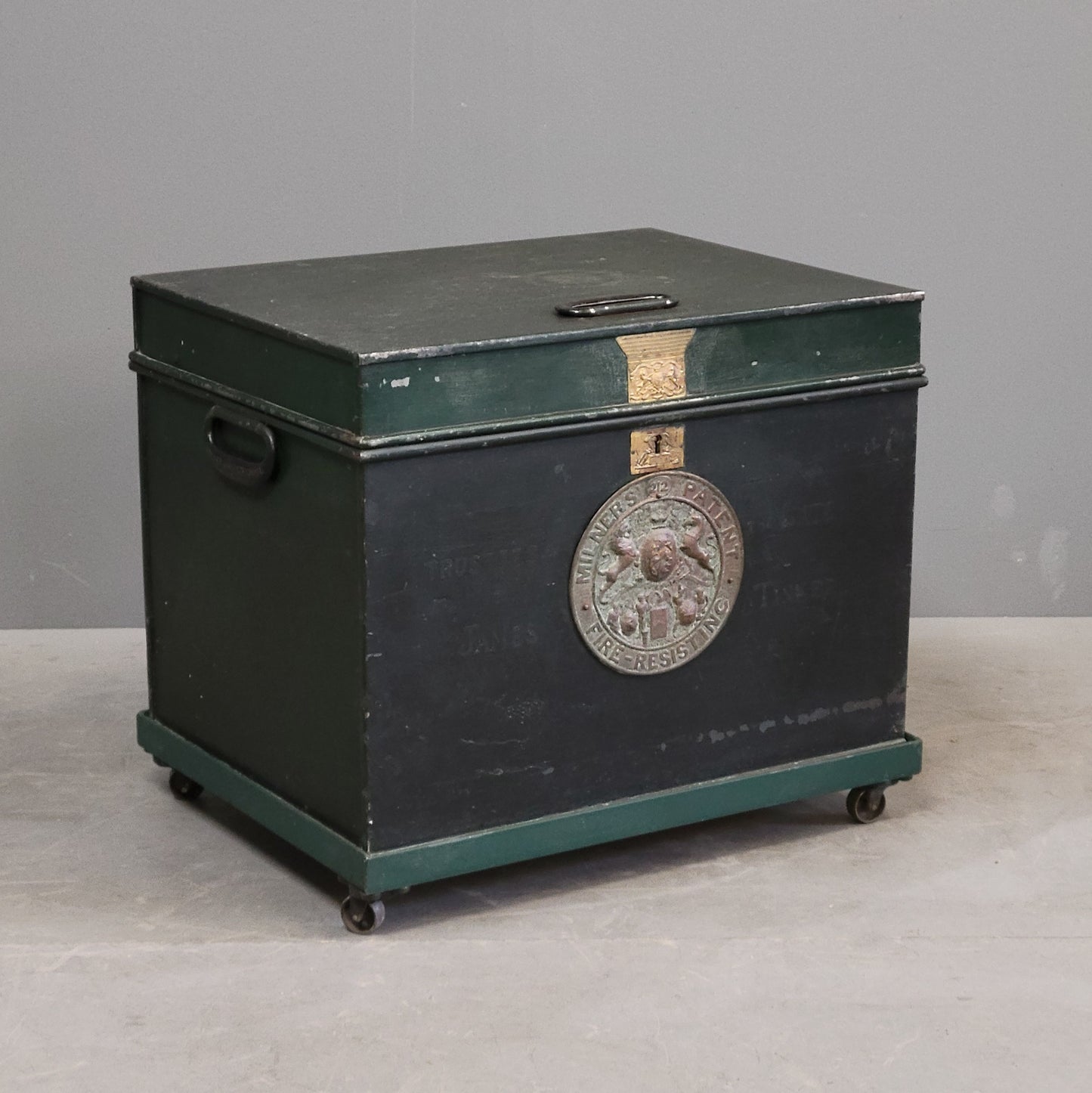 Antique English Iron Milner's Patent Fire Resisting Safe Painted Green