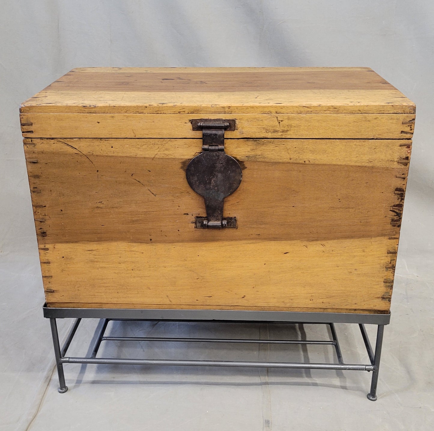 Vintage Chinese Indonesian Fitted Trunk on a Modern Steel Stand (Side Table) RL