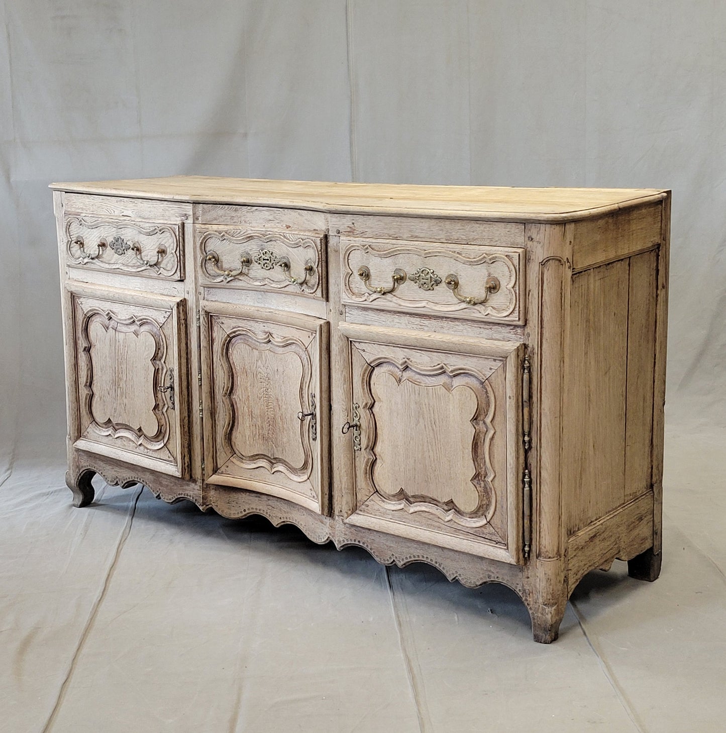 Antique 18th C. French Bleached Oak Serpentine Front Sideboard