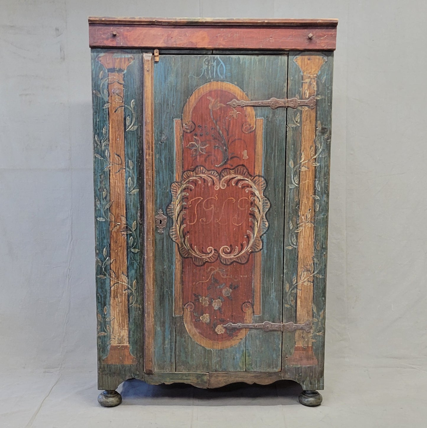 Antique Early 1800s Eastern European Pine Wardrobe Armoire With Original Paint