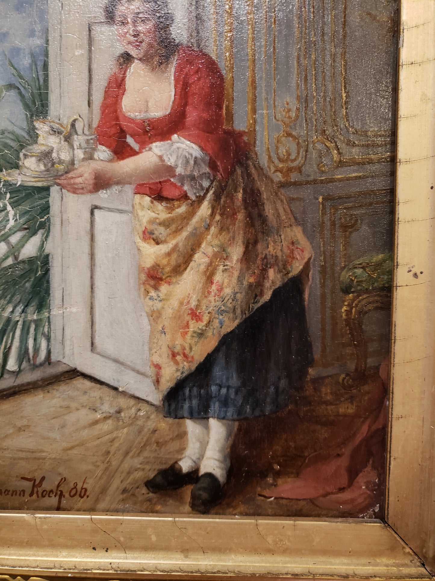 Late 19th Century Hermann Koch, "Woman With Tray" Figurative Oil Painting, Framed