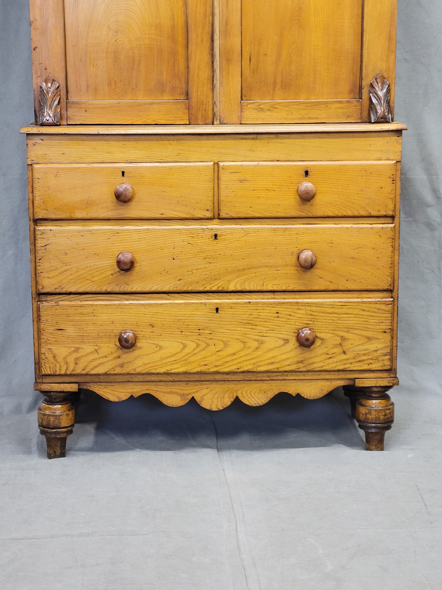 Antique English 19th Century Pine and Elm Linen Press