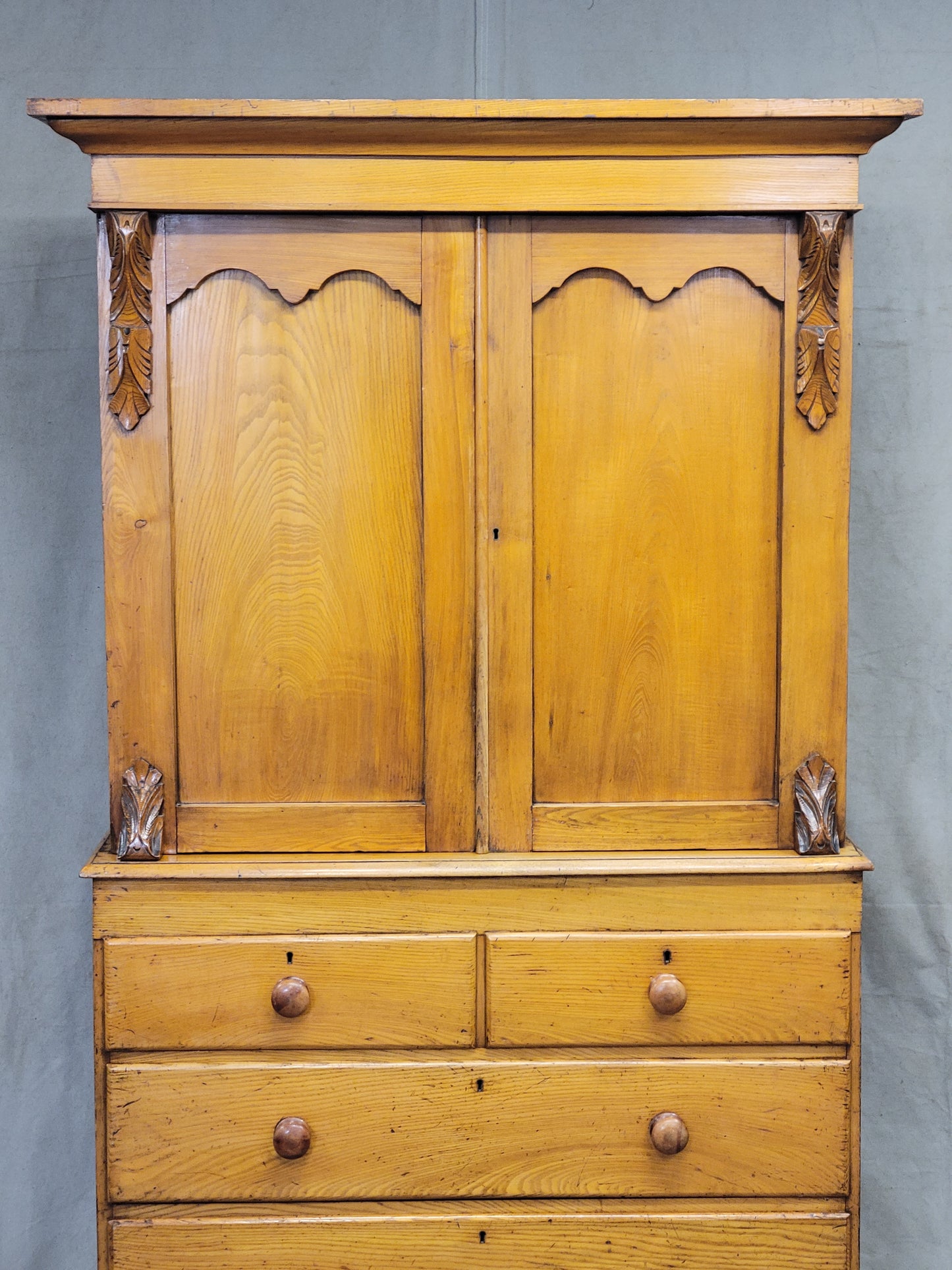 Antique English 19th Century Pine and Elm Linen Press